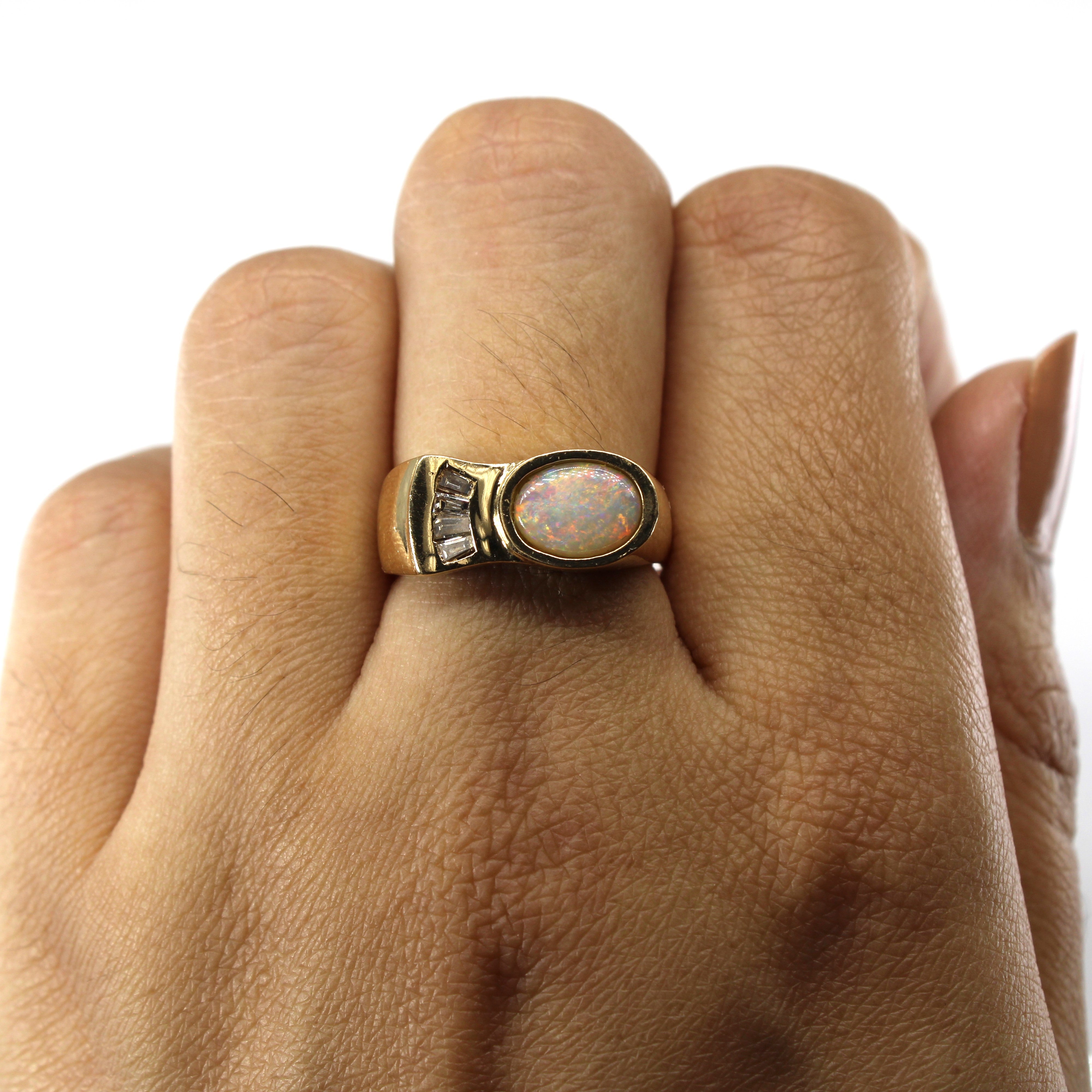 Bezel Set Opal & Diamond Ring | 0.38ct | 0.10ctw | SZ 7 |