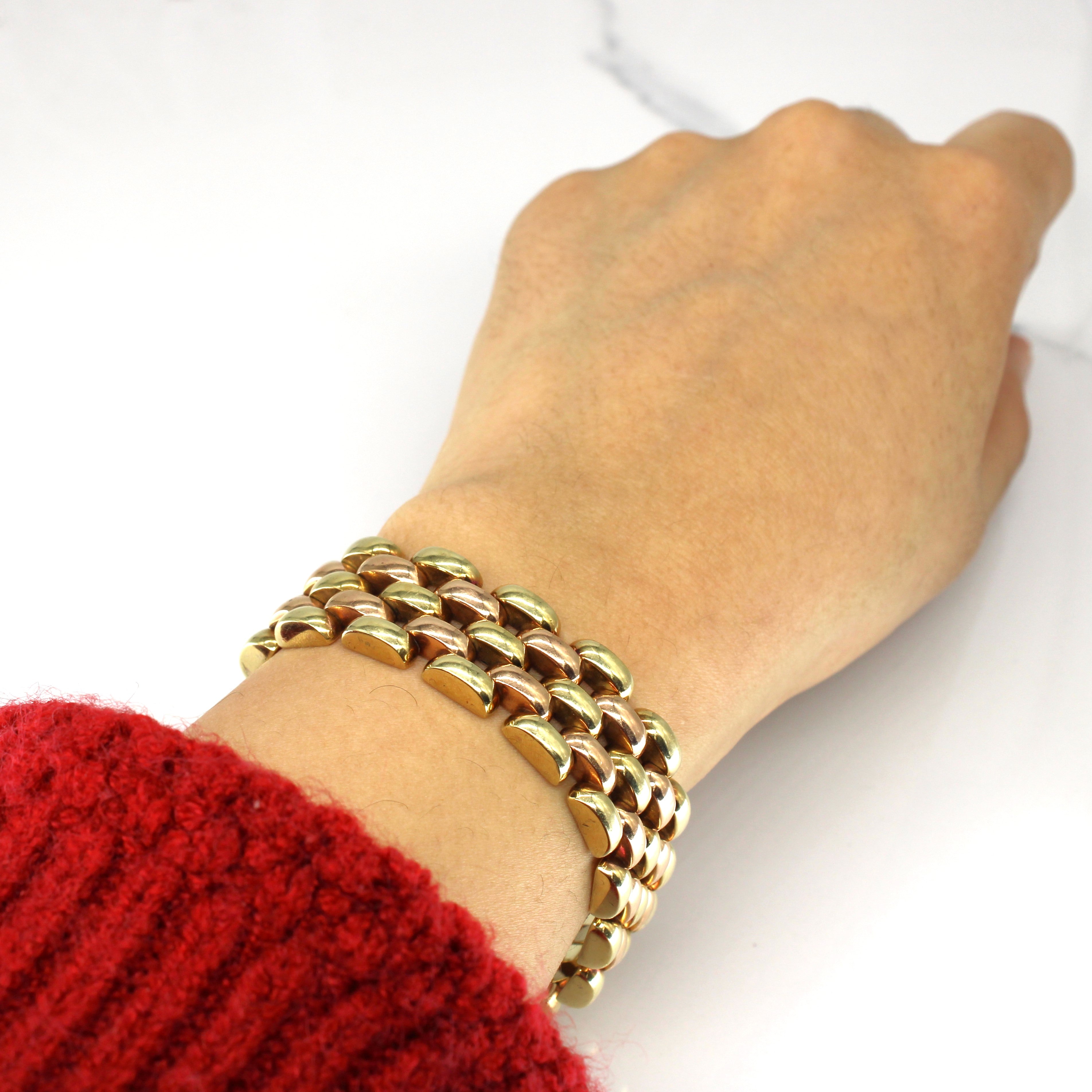 Vintage French Hallmarked Textured Heavy Link Chain Bracelet | 8"|
