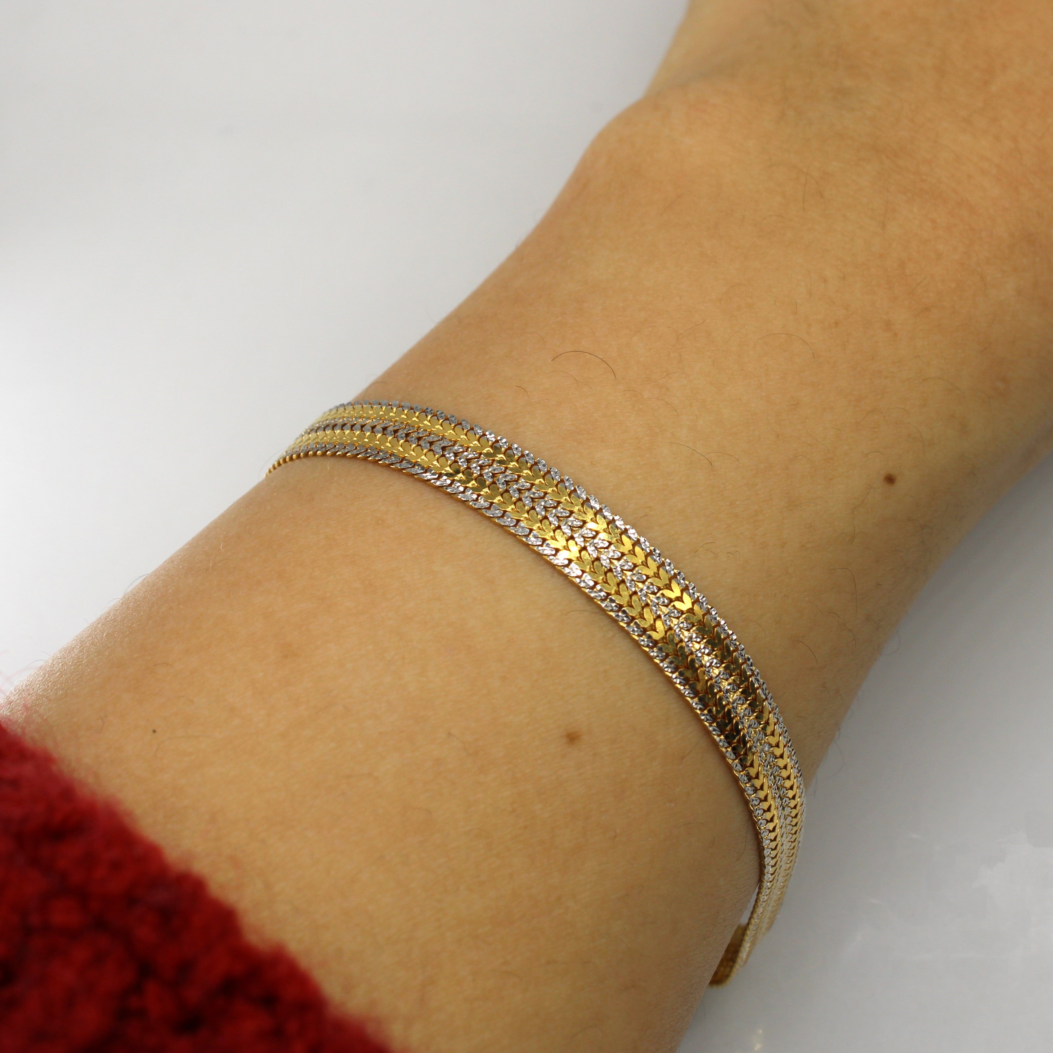 Two Tone Gold Braided Chain Bracelet | 7"|