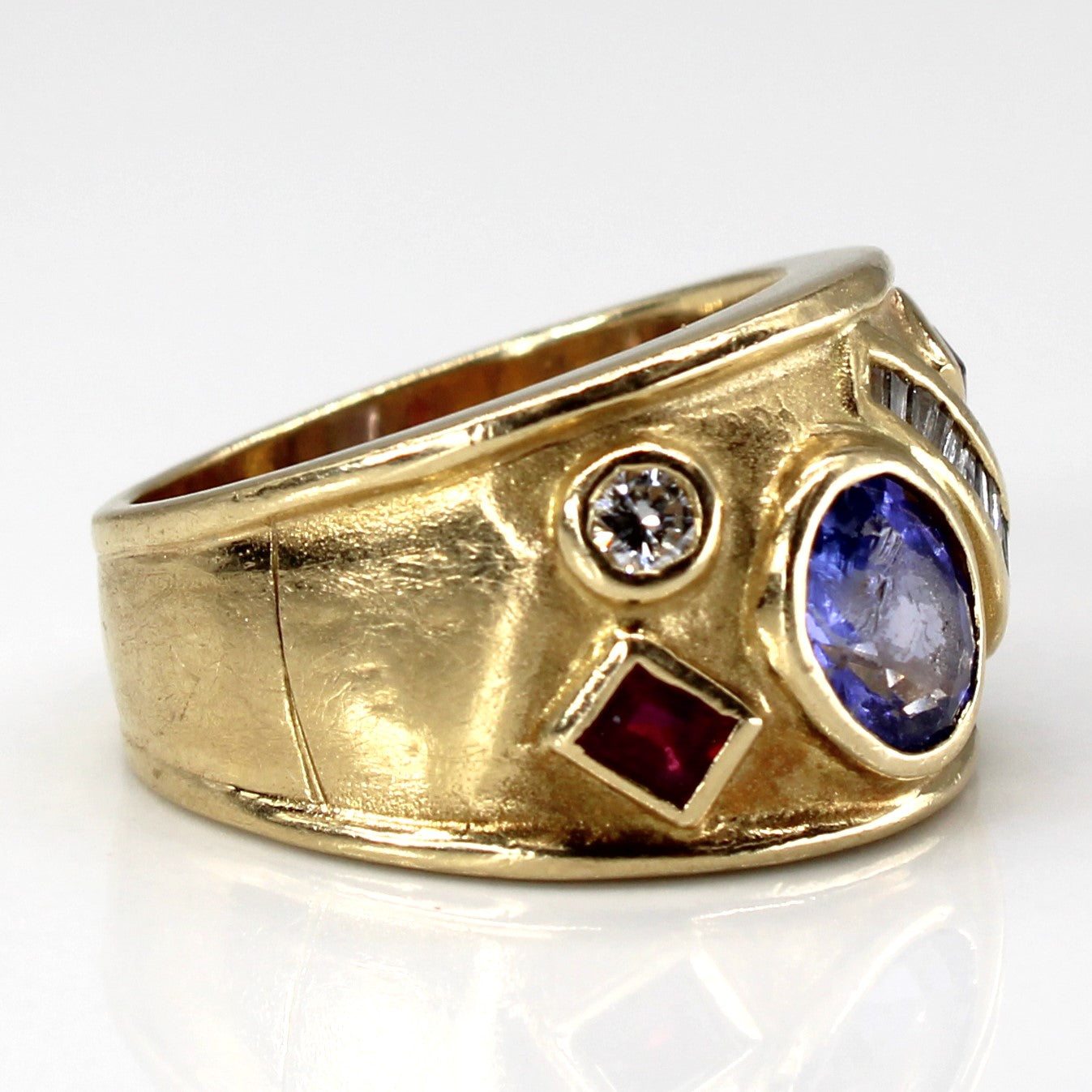 Multi Gemstone Wide Gold Ring | 0.75ct | 0.15ctw | 0.04ctw | SZ 5.5 |
