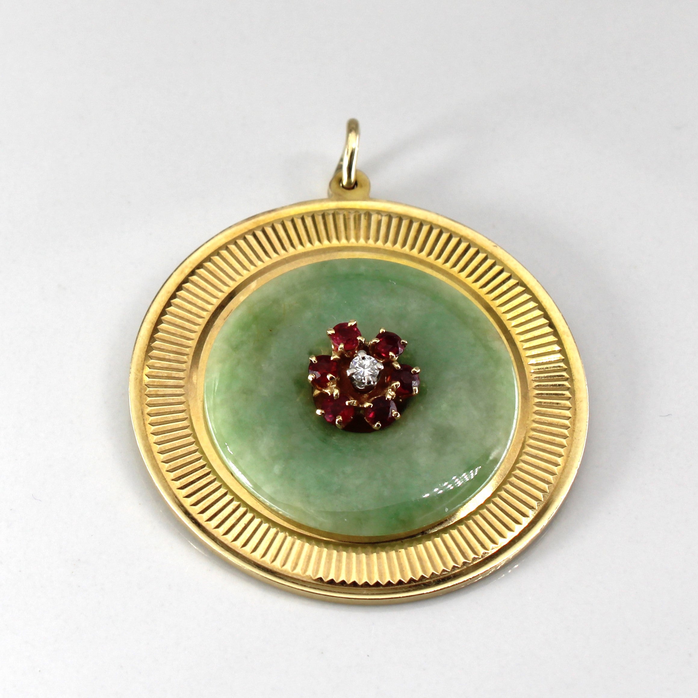 Jade & Multi Gemstone Round Gold Pendant | 12.00ct | 0.48ctw | 0.05ct |