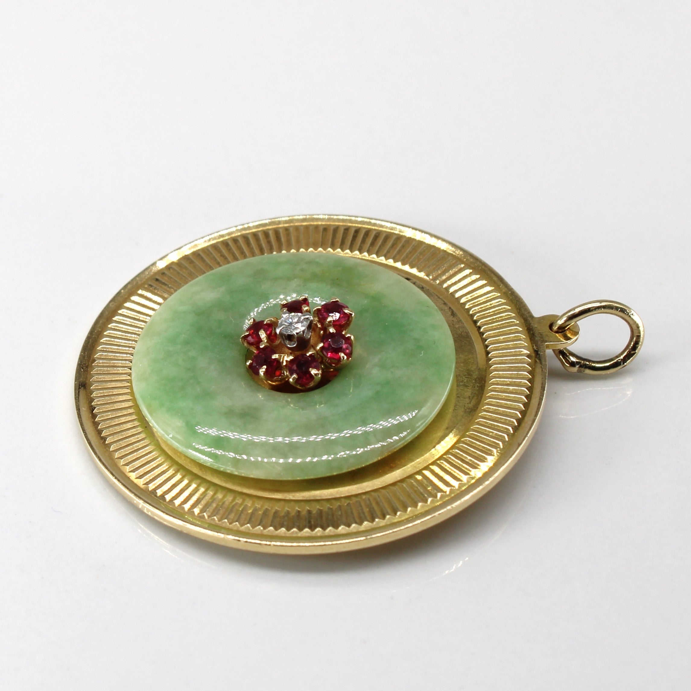 Jade & Multi Gemstone Round Gold Pendant | 12.00ct | 0.48ctw | 0.05ct |