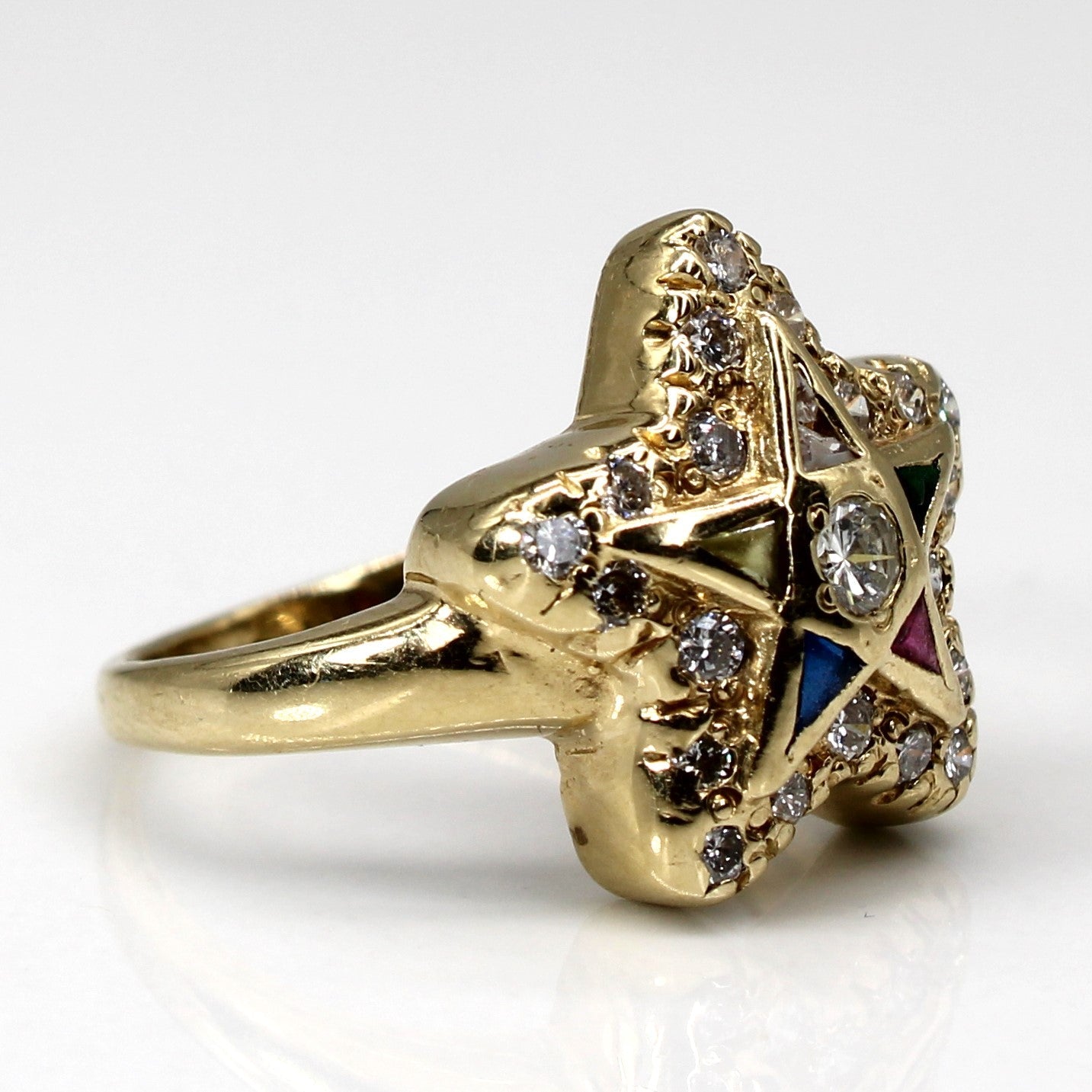 Cluster Set Multi Gemstones Gold Star Ring | 0.48ctw | SZ 6 |