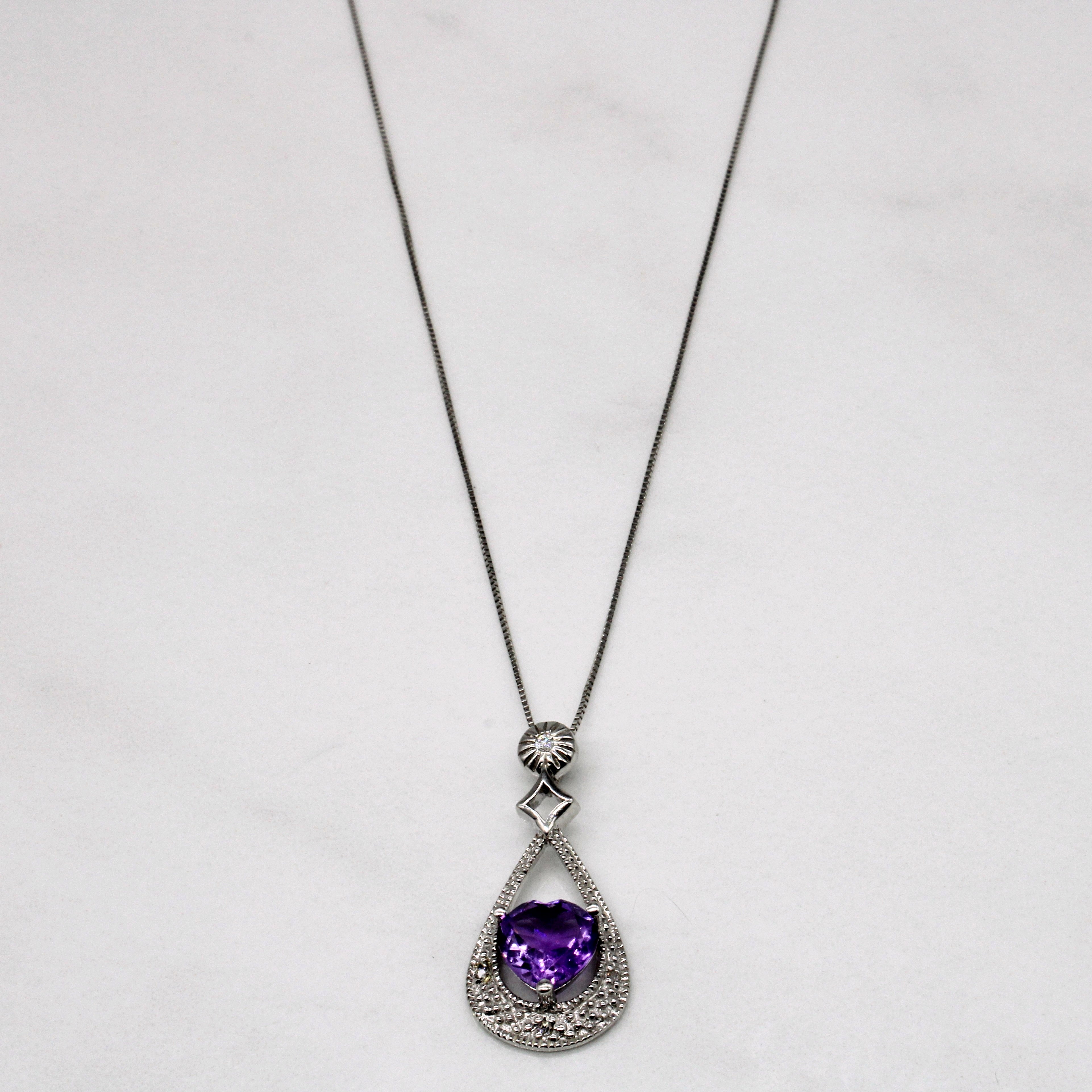 Amethyst Heart & Diamond Pendant & Necklace | 0.95ct, 0.02ctw | 18" |