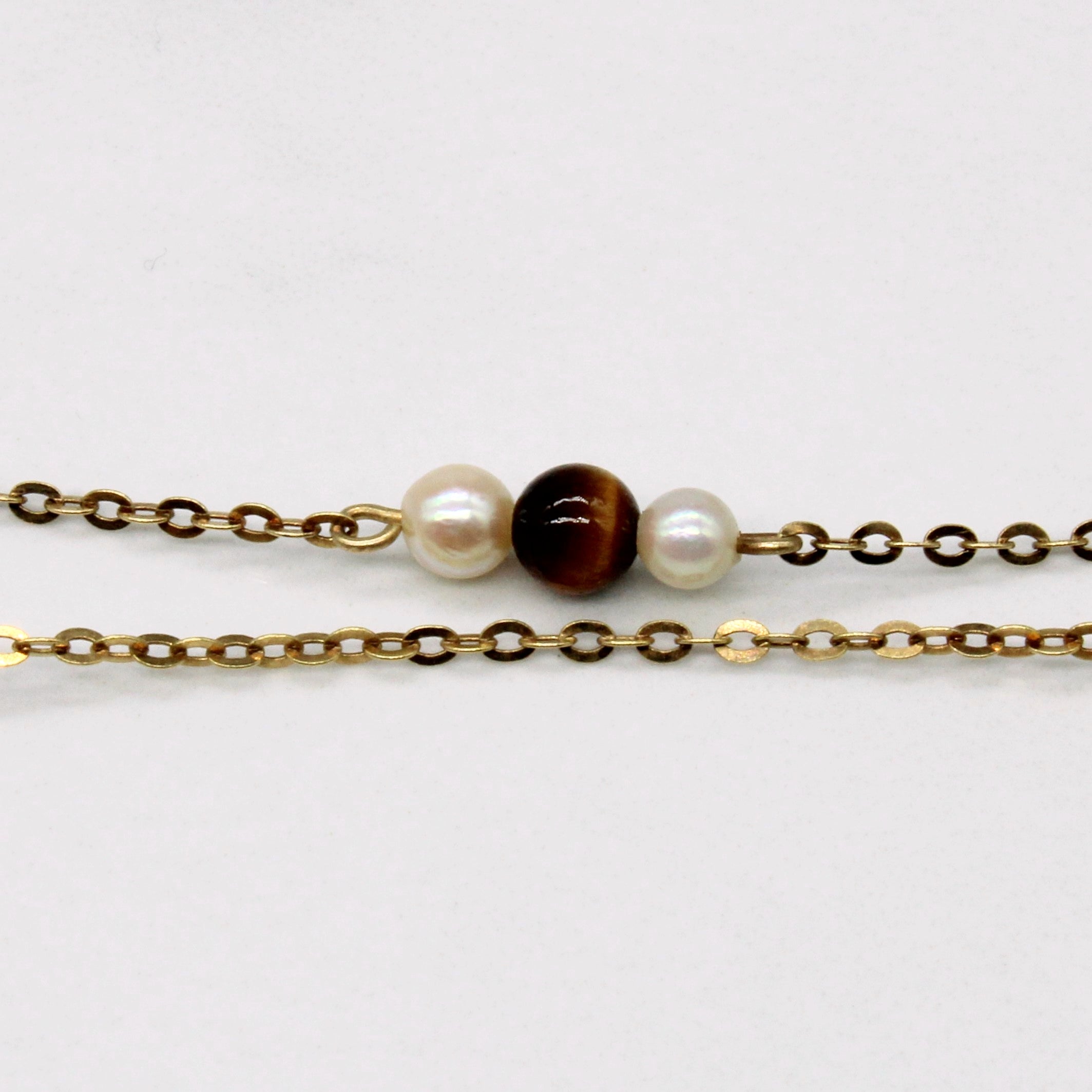 Tiger Eye & Pearl Bead Necklace | 2.50ctw | 16" |