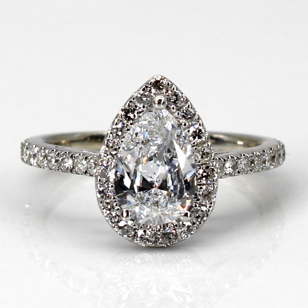 Bague de fiançailles avec diamant poire Halo | 1,31 ct | Taille 4,75 |