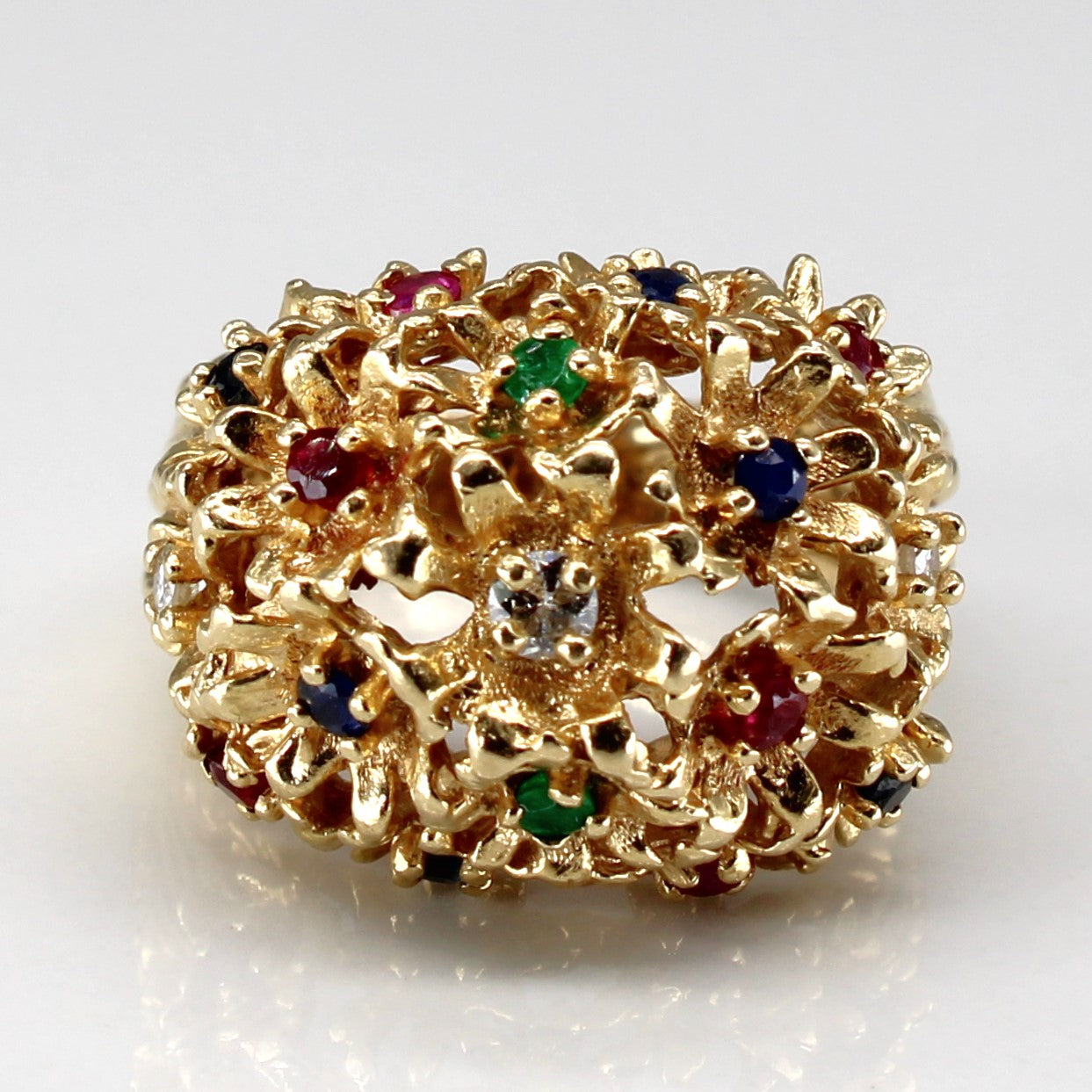 Multi Gemstones Textured Dome Ring |SZ 6.5 |