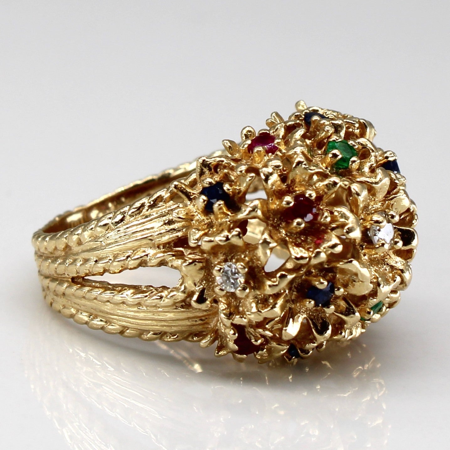 Multi Gemstones Textured Dome Ring |SZ 6.5 |