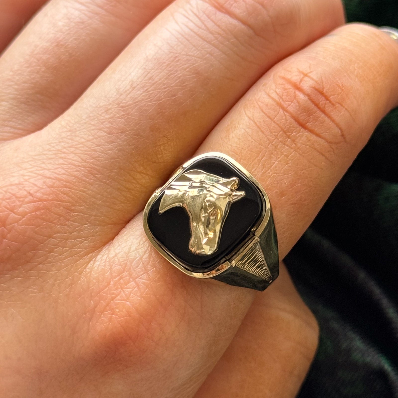 Onyx Horse Portrait Ring | 5.00ct | SZ 10.5 |