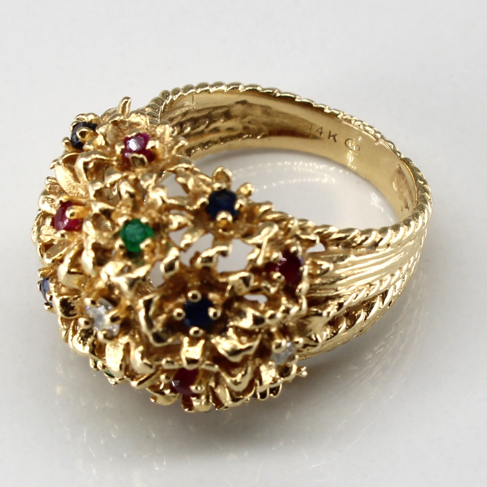 Multi Gemstones Textured Dome Ring |SZ 6.5 |