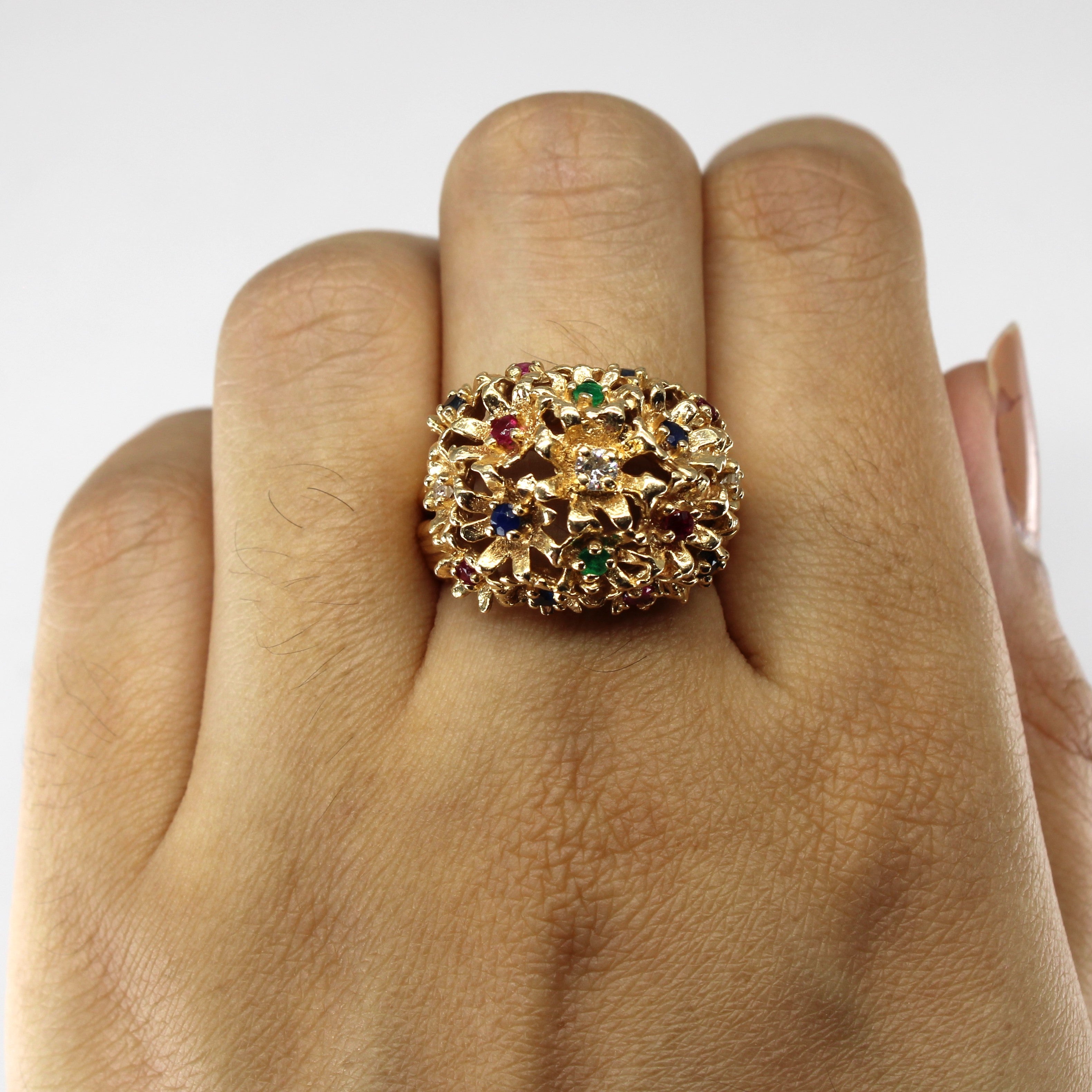 Multi Gemstones Textured Dome Ring |SZ 6.5 |
