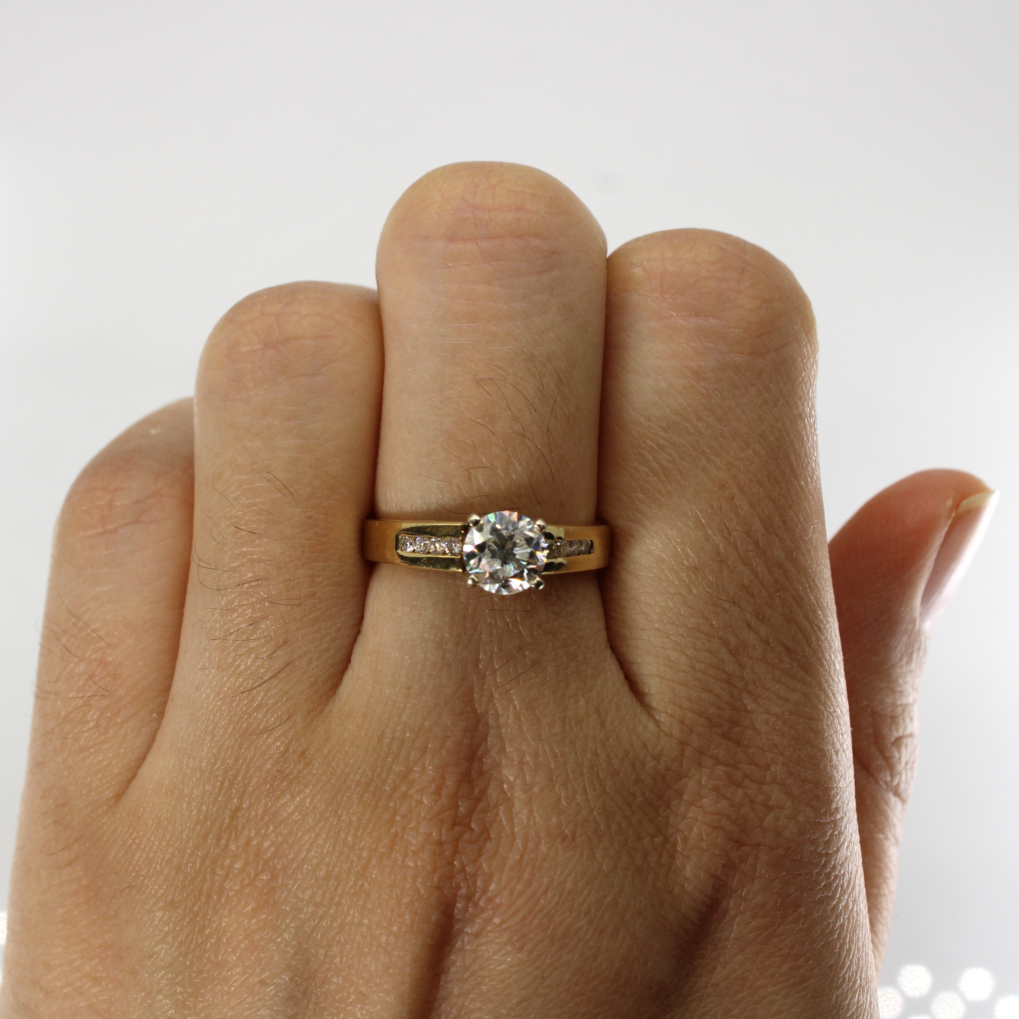 Bague de fiançailles solitaire avec diamants d'accent | 1,13 ct I1 H | Taille 6,75 |
