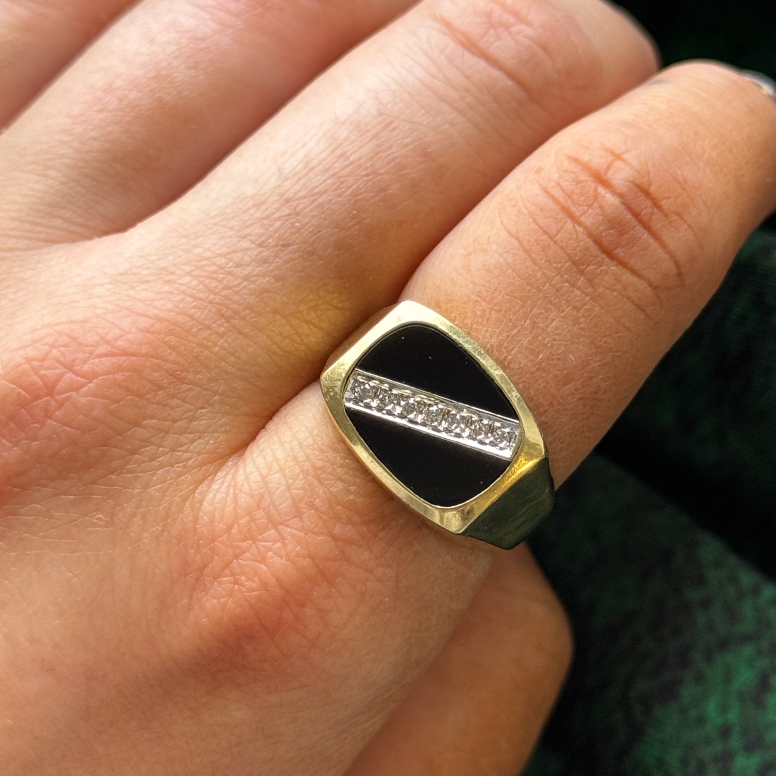 Onyx & Diamond Signet Ring | 1.20ct, 0.07ctw | SZ 9 |