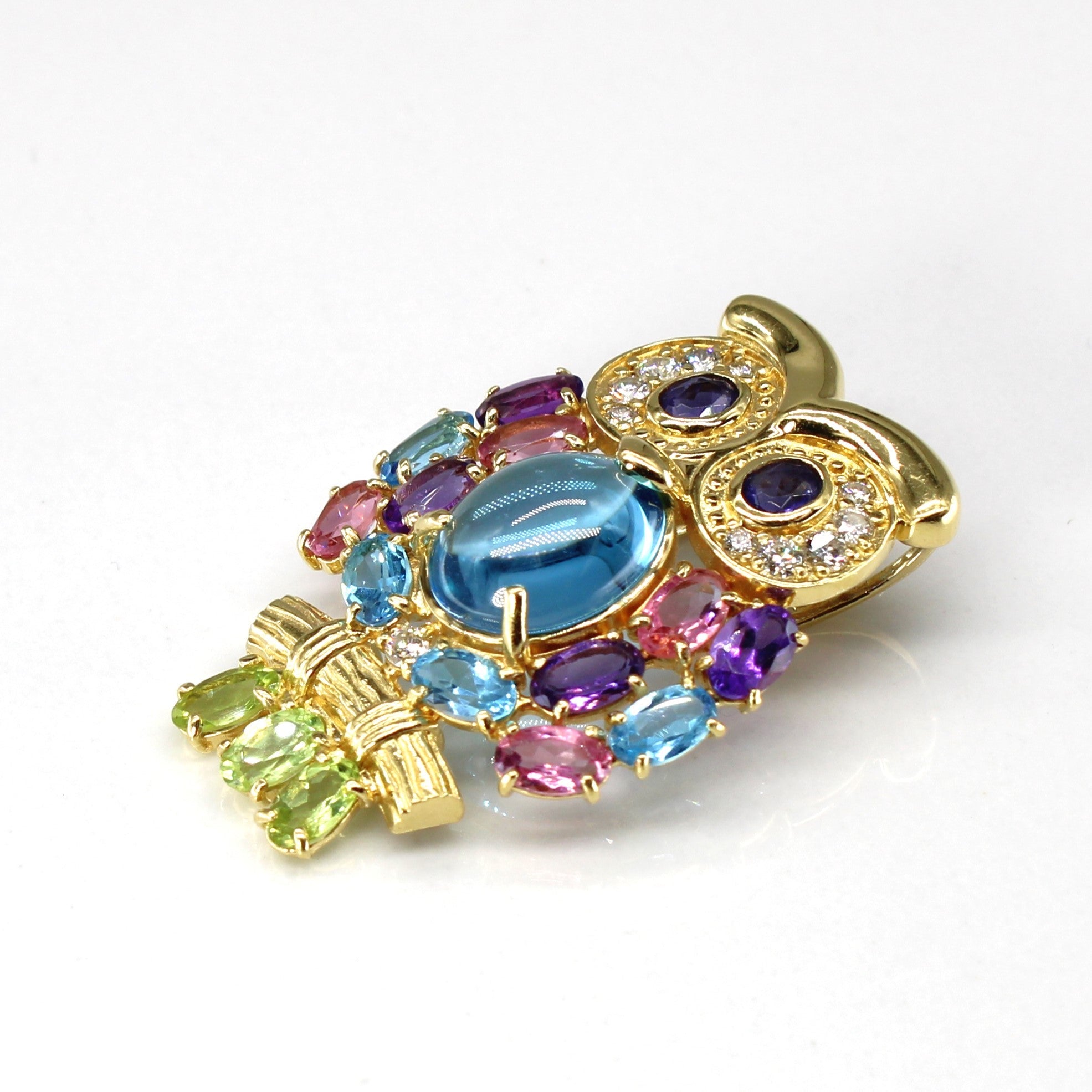 Multi Gemstone Owl Pendant
