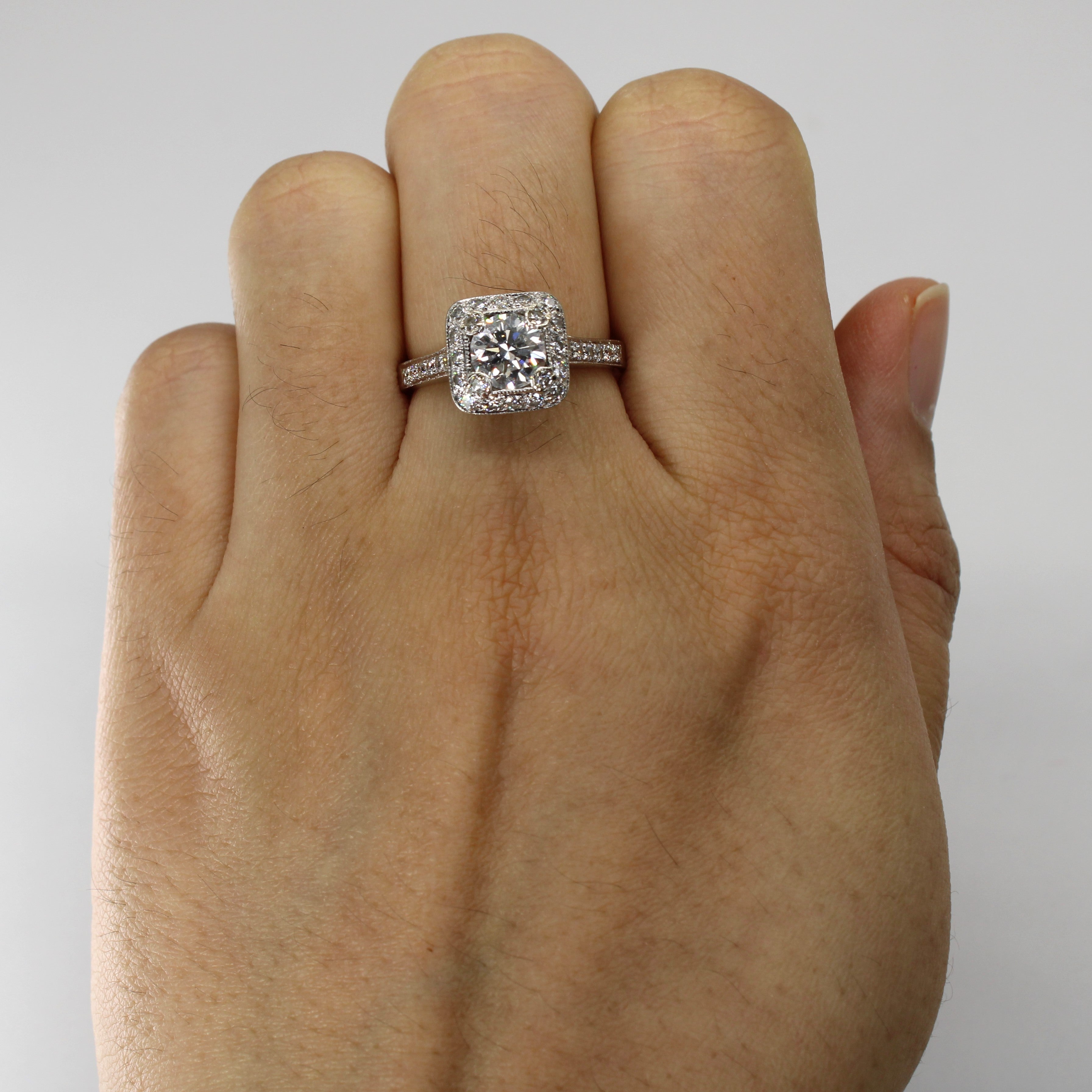 Halo Diamond Engagement Ring | 1.57ctw SI1 G/H | SZ 7 |