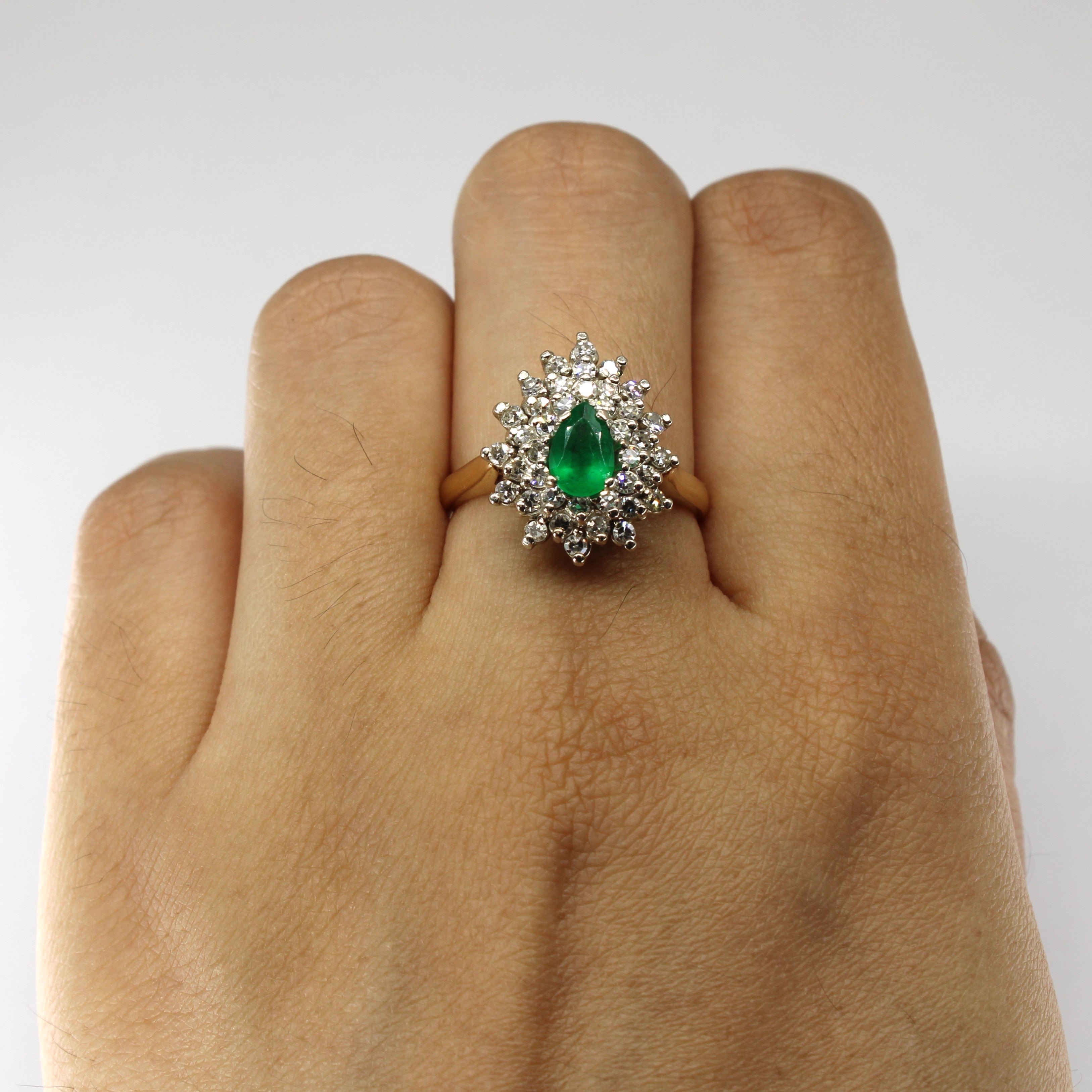 Cluster Diamond & Emerald Cocktail Ring | 0.60ctw | 0.38ct | SZ 7.5 |