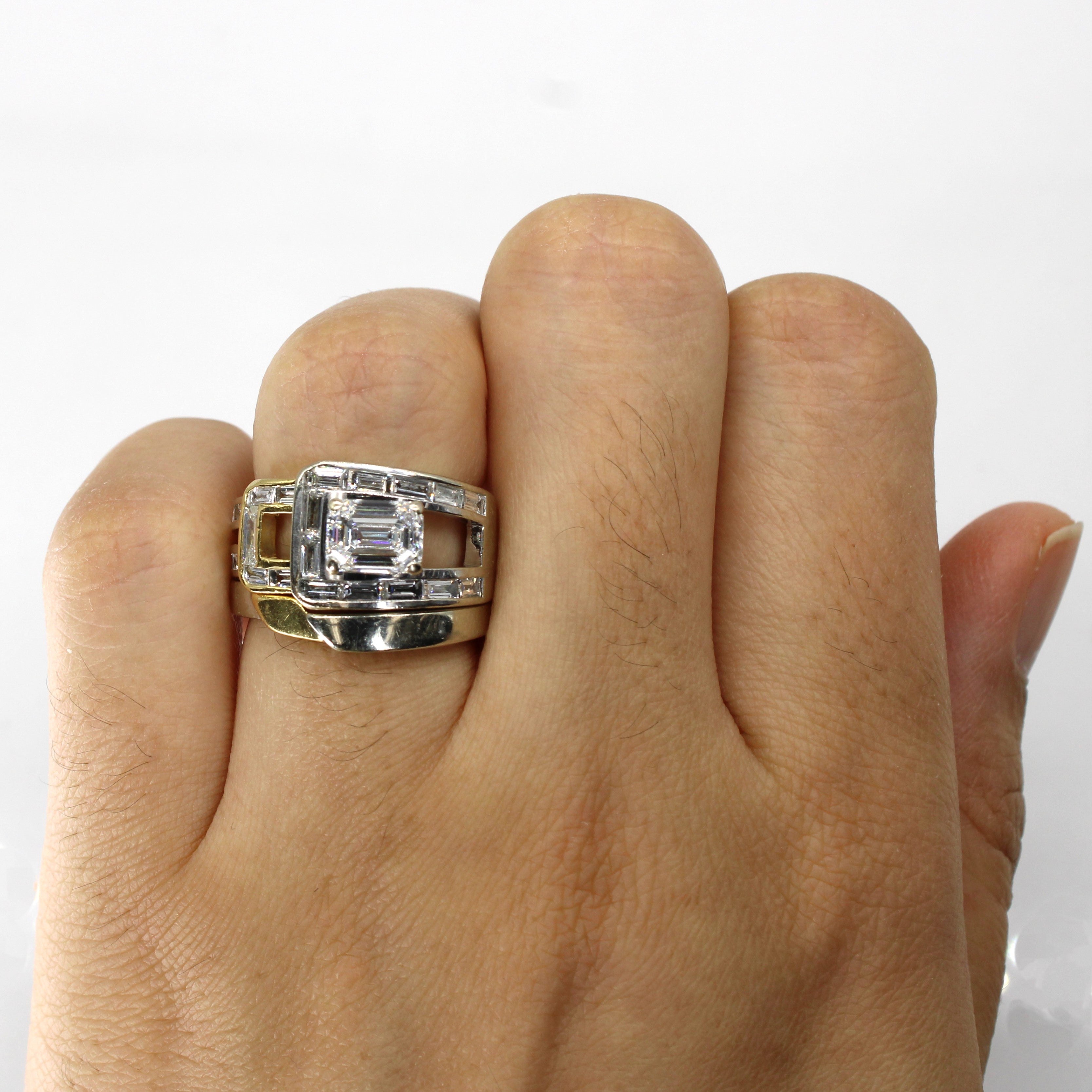 Bague de fiançailles texturée en émeraude et diamants | 1,75 ct VVS2 F | Taille 5,5 |