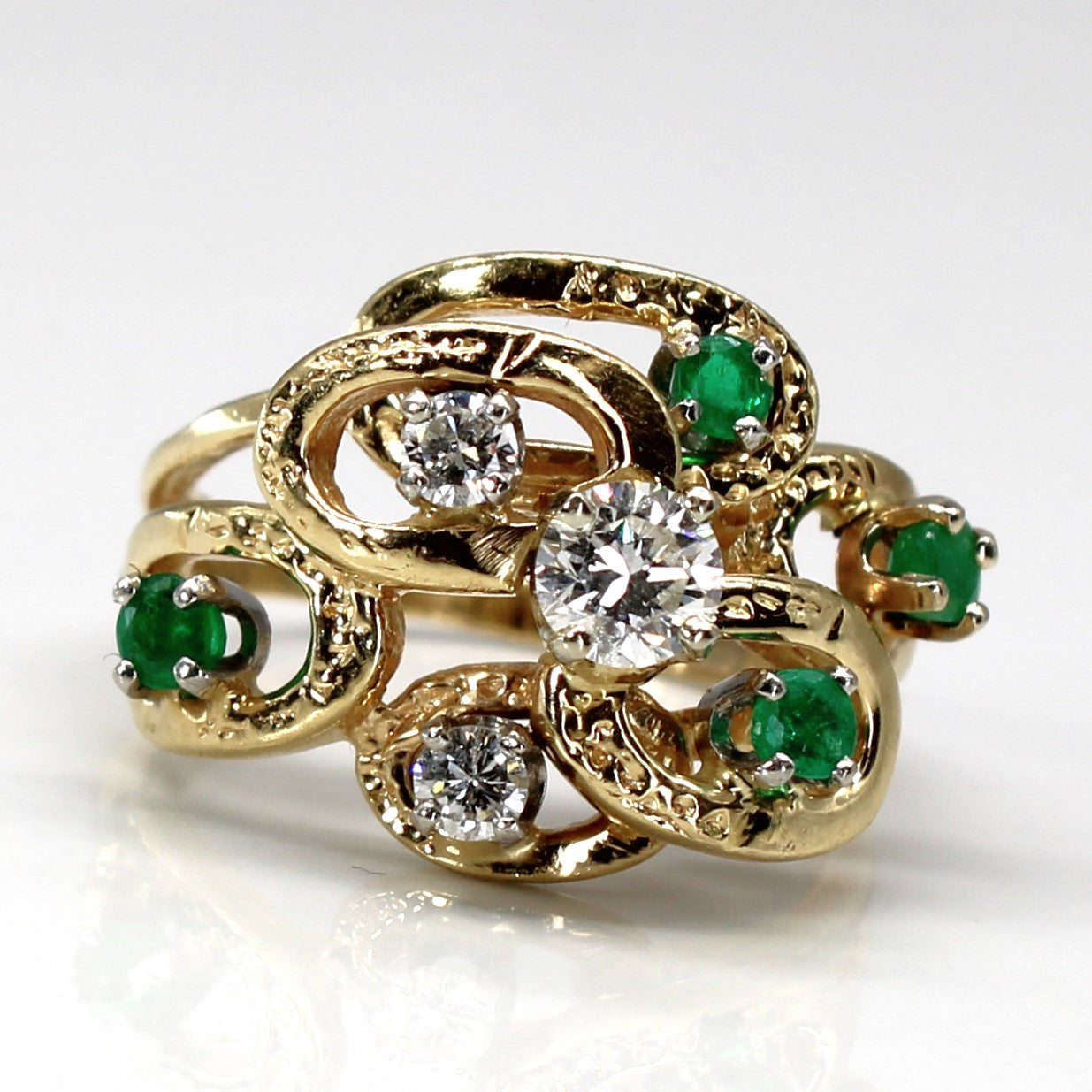 Textured Diamond & Emerald Ring | 0.40ctw | 0.20ctw | SZ 6 |