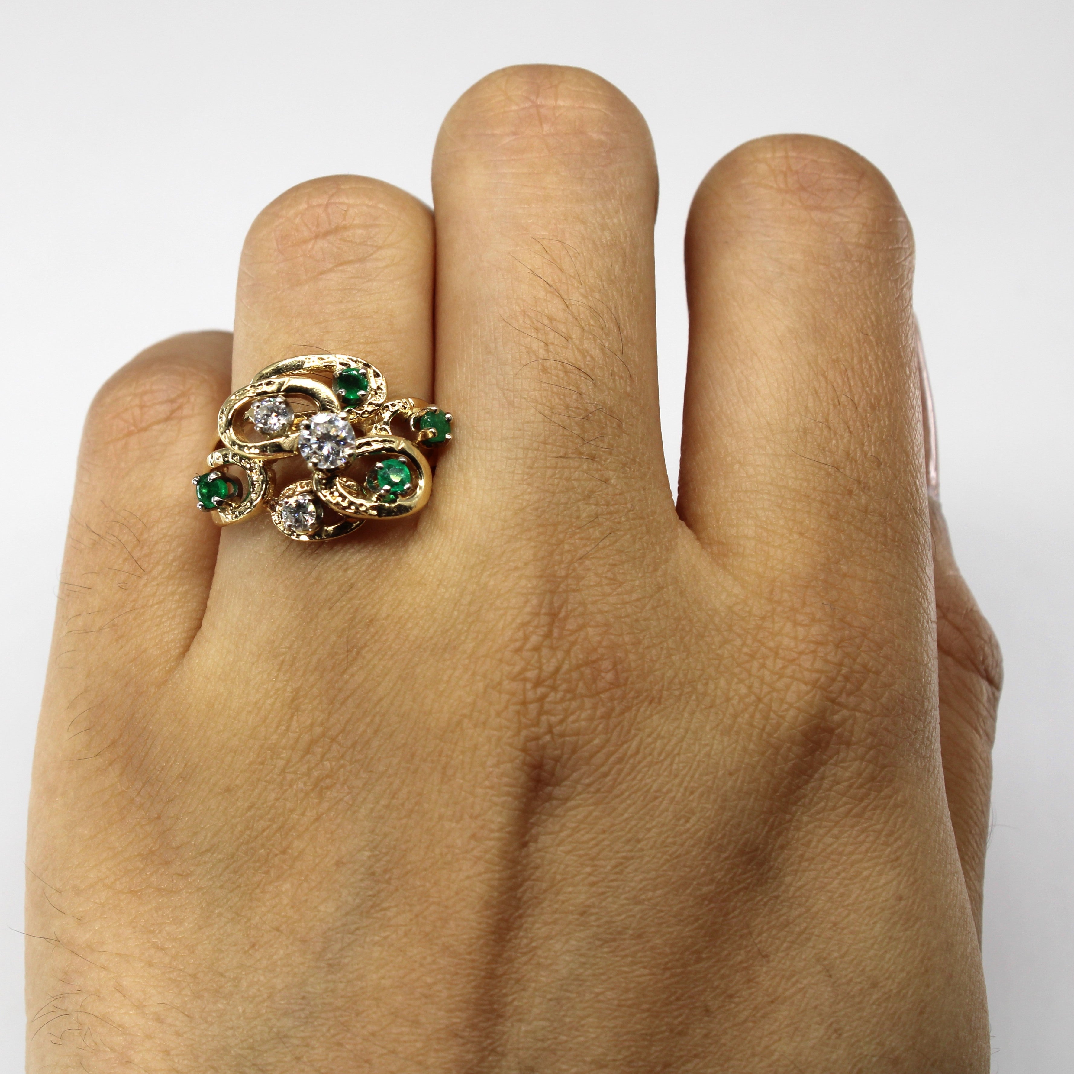 Textured Diamond & Emerald Ring | 0.40ctw | 0.20ctw | SZ 6 |