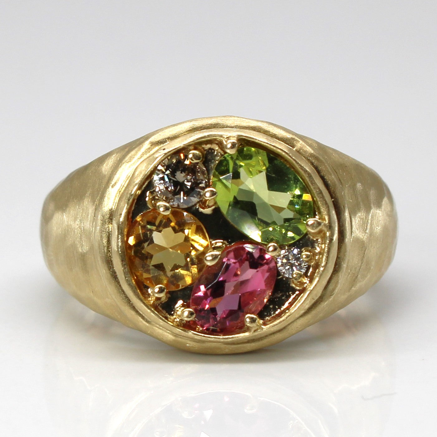 14K Multi Gemstone Cluster Signet Ring | SZ 7.75 |