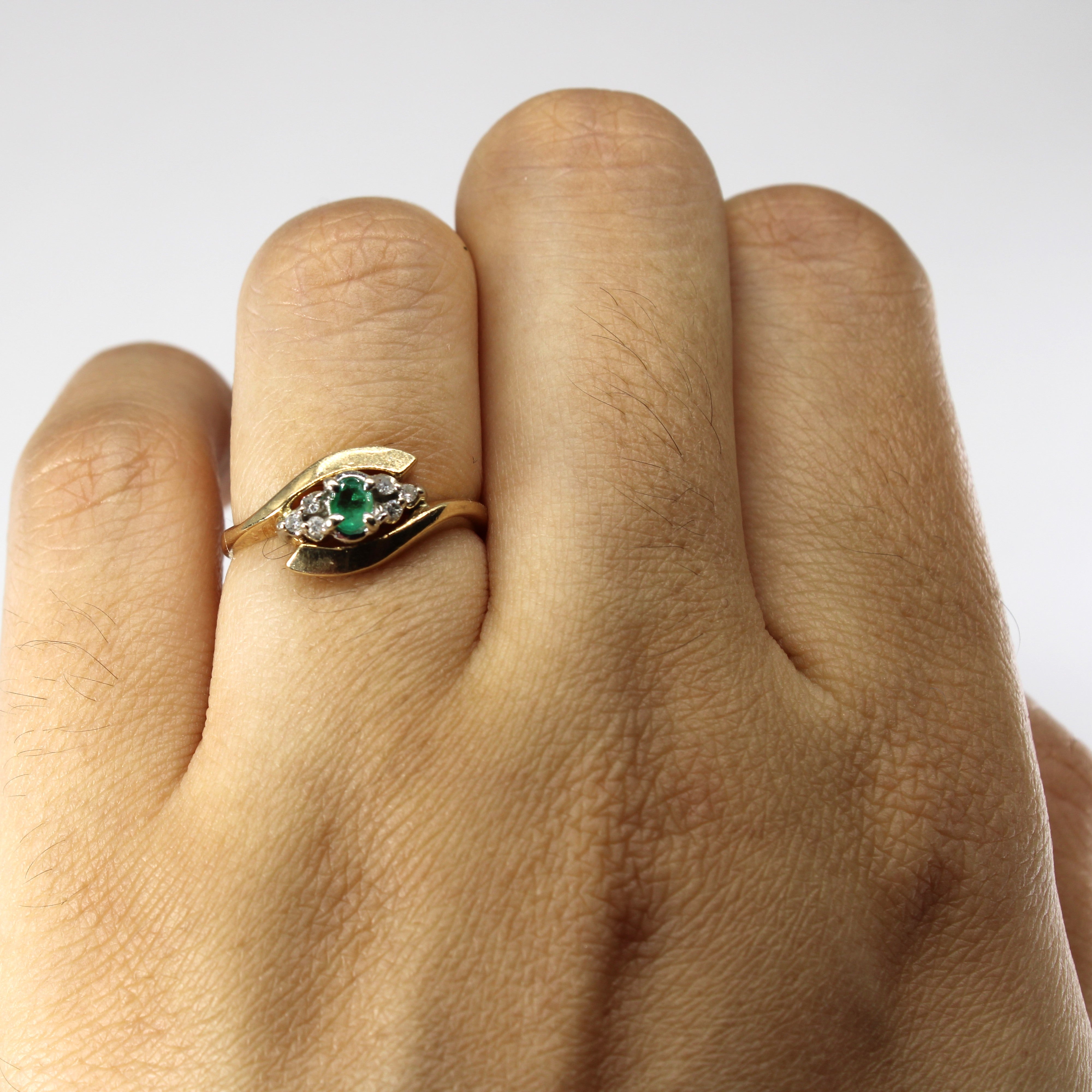 Bypass Emerald & Diamond Ring | 0.07ct | 0.03ctw | SZ 5 |