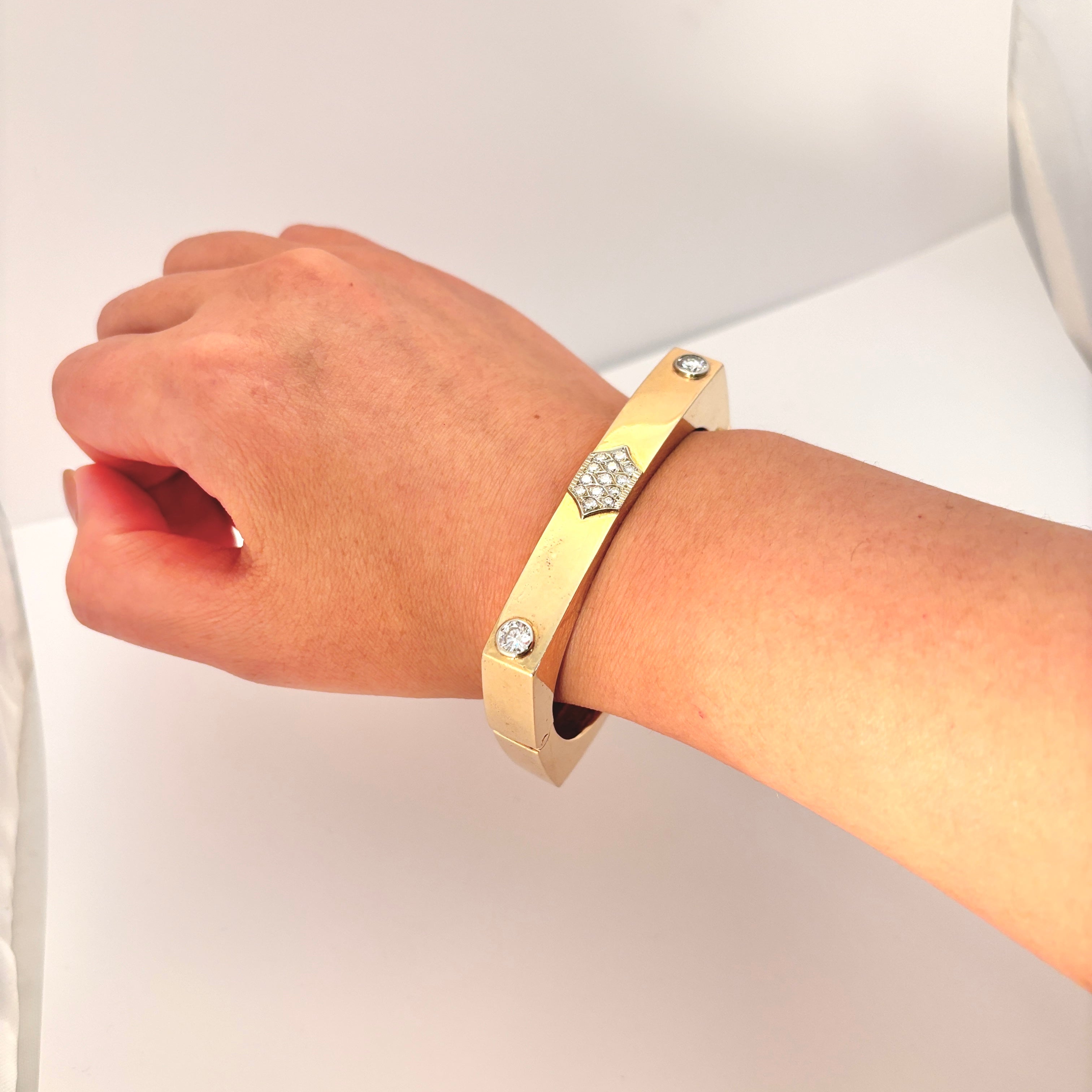 14K Yellow and White Gold Diamond Hinged Bracelet | 1.43 ctw | SZ 6.75" |