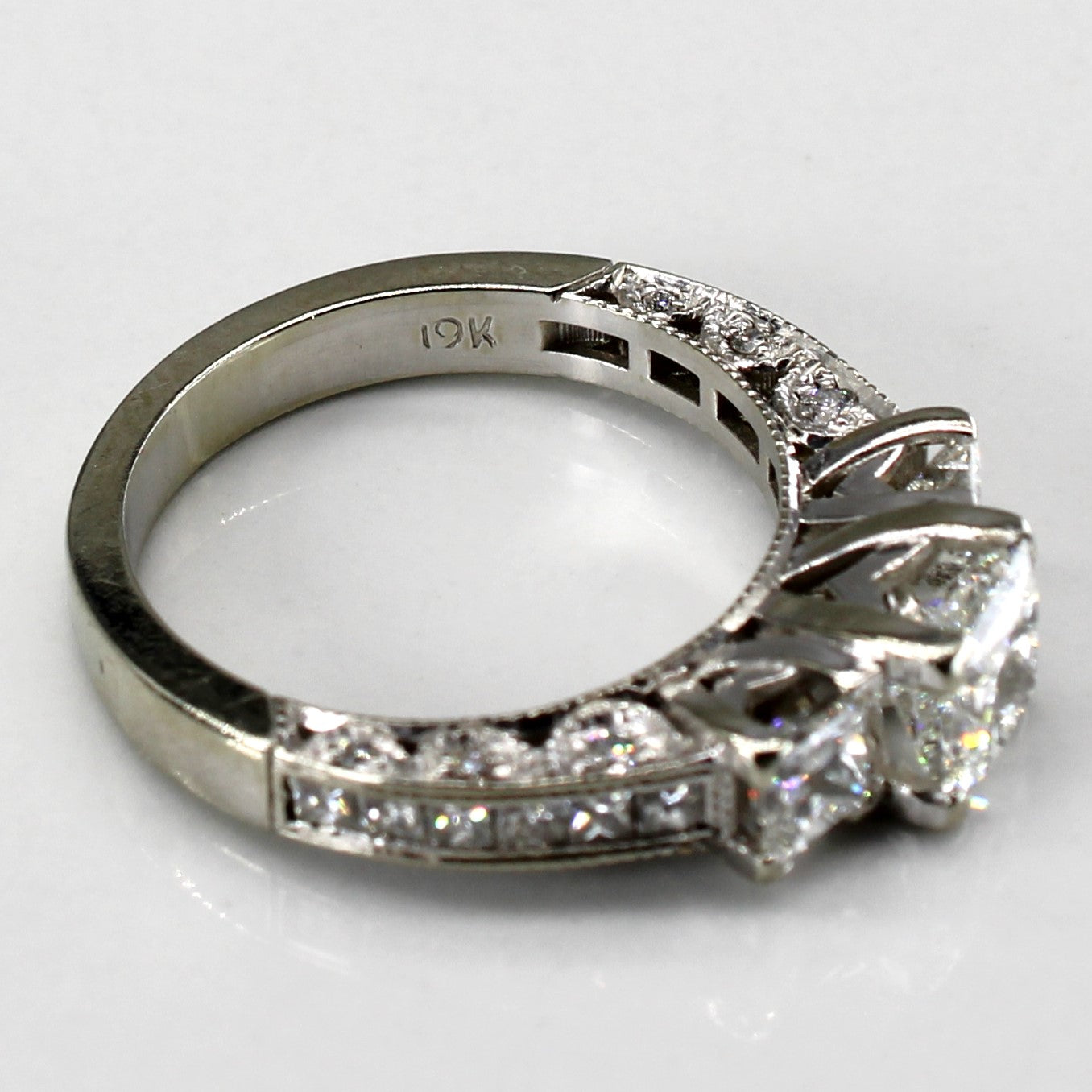 Three Stone Princess Diamond with Accents Engagement Ring | 1.67ctw VVS2/VS1 H/I | SZ 5.25 |