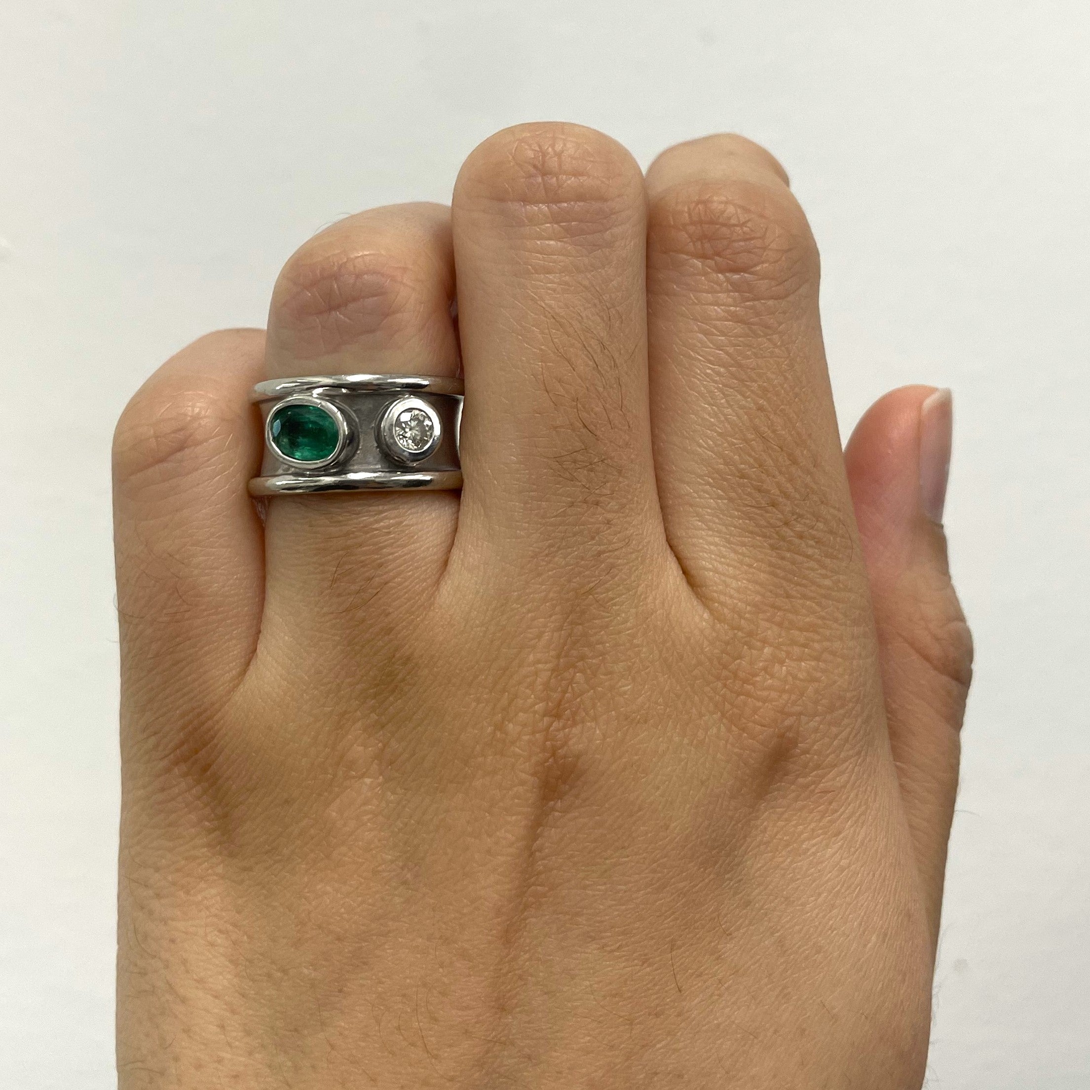 Bezel Set Emerald & Diamond Band | 0.78ct | 0.20ct | SZ 4.5 |