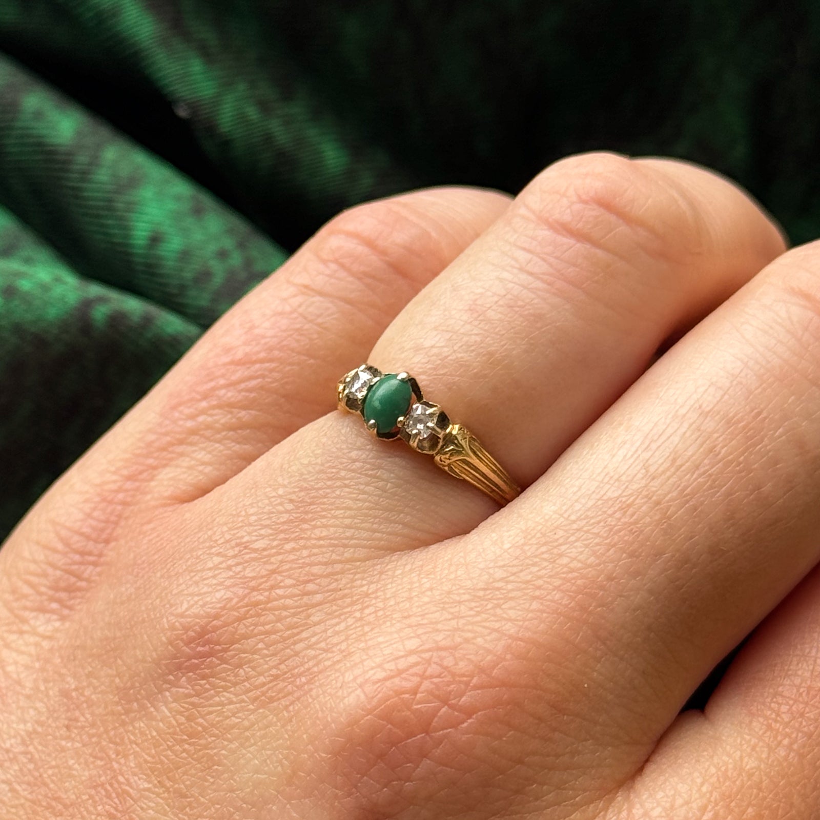 Jadeite & Old Mine Cut Diamond Ring | 0.30ct, 0.09ctw | SZ 4.25 |