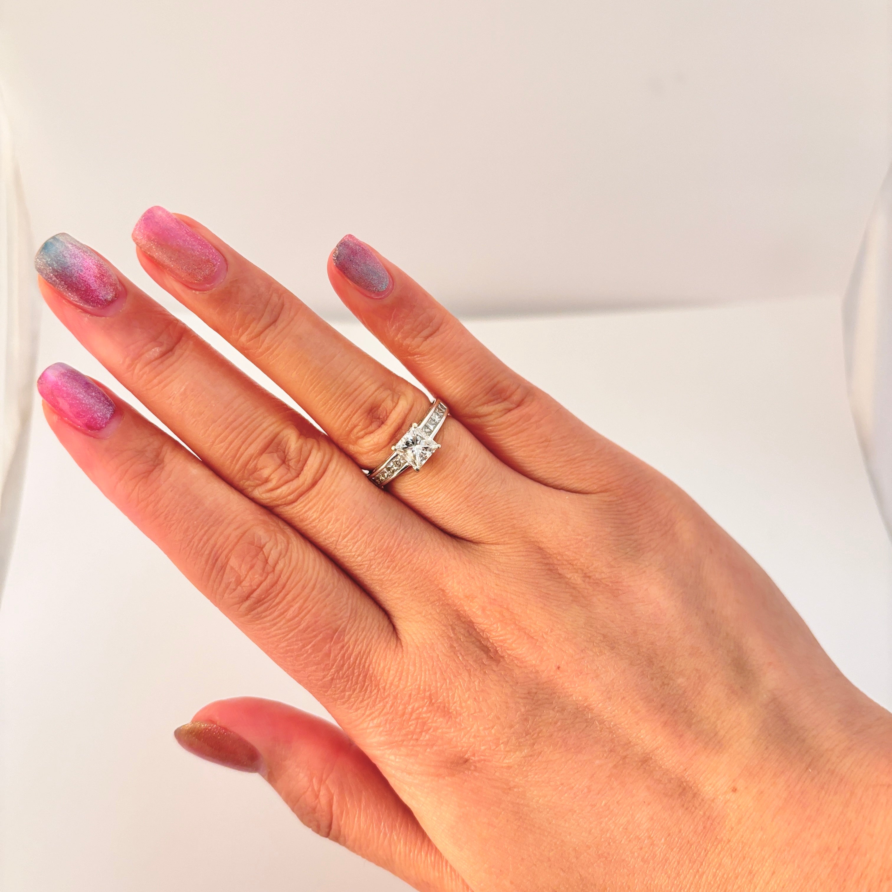18K White Gold Princess Cut Diamond Ring | 1.06 ctw, 0.38ctw, 0.05ctw | SZ 5.5 |