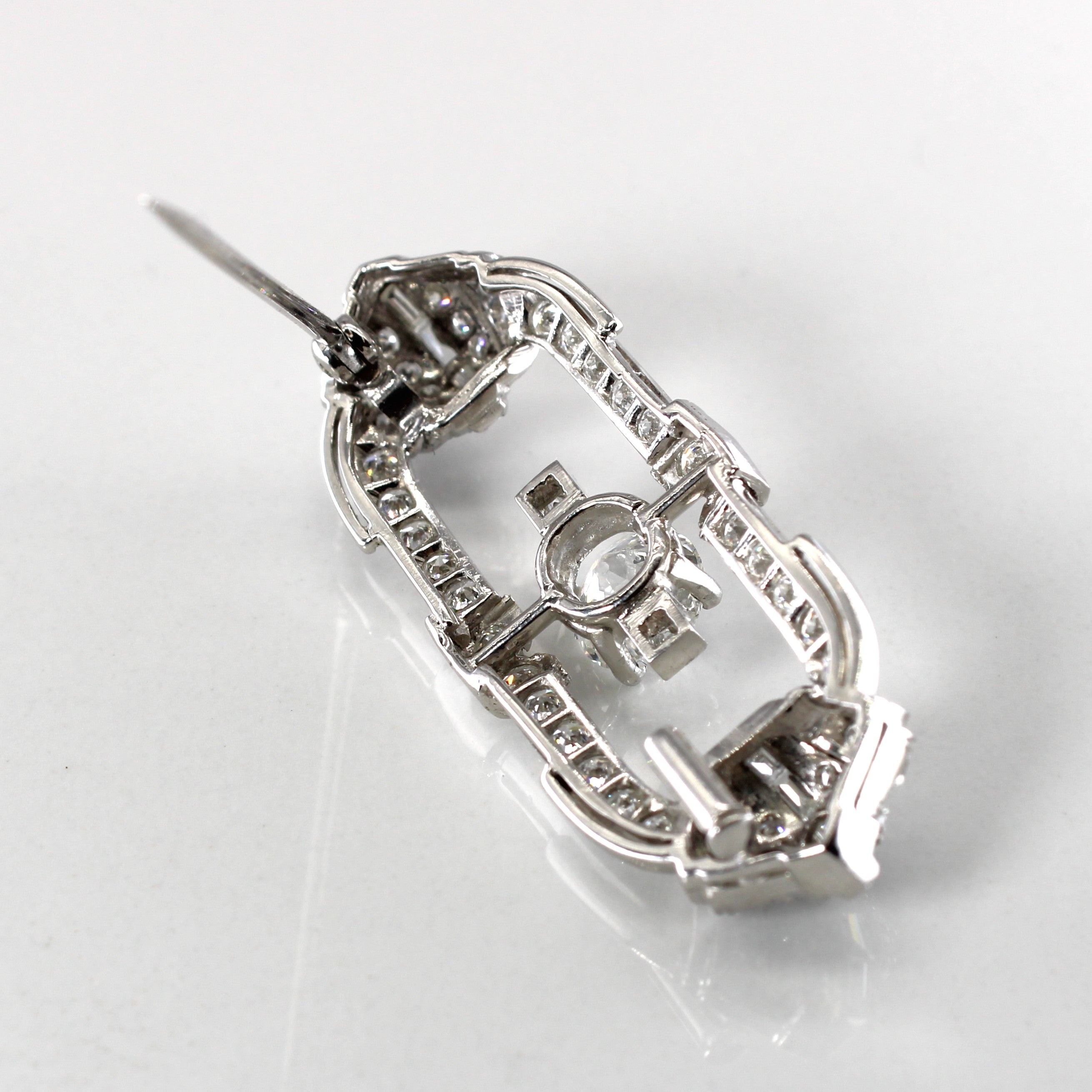 Art Deco Inspired White Gold Diamond Brooch | 2.39ctw SI1/SI2 H/I |