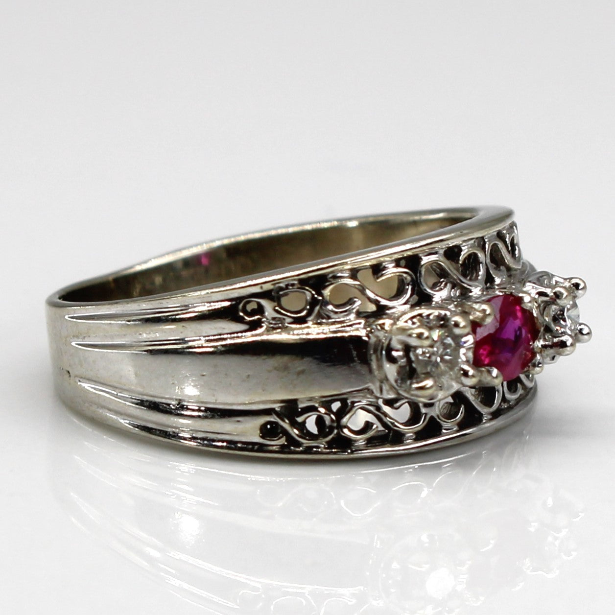 Three Stone Ruby & Diamond Ring | 0.16ct | 0.05ctw | SZ 7 |
