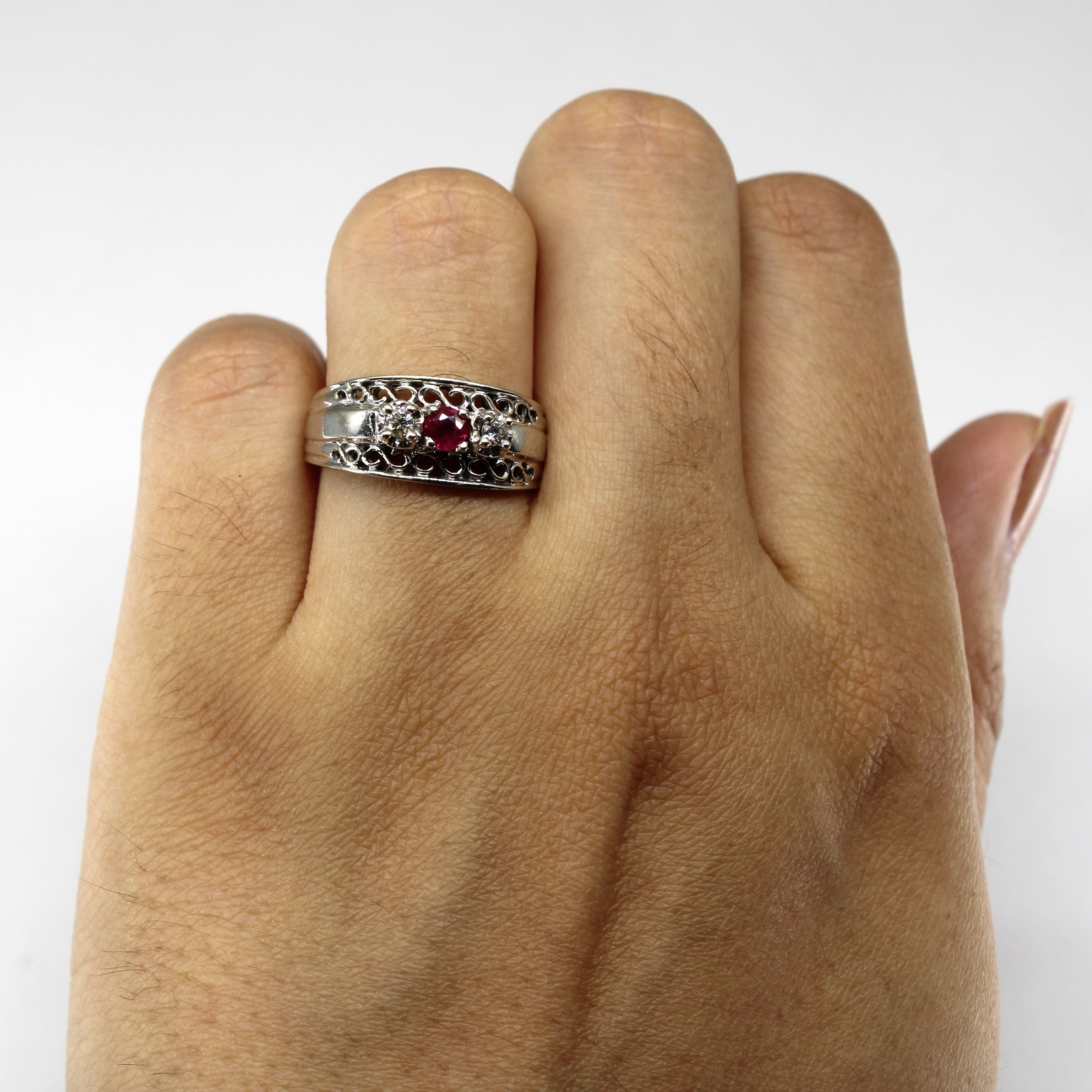 Three Stone Ruby & Diamond Ring | 0.16ct | 0.05ctw | SZ 7 |