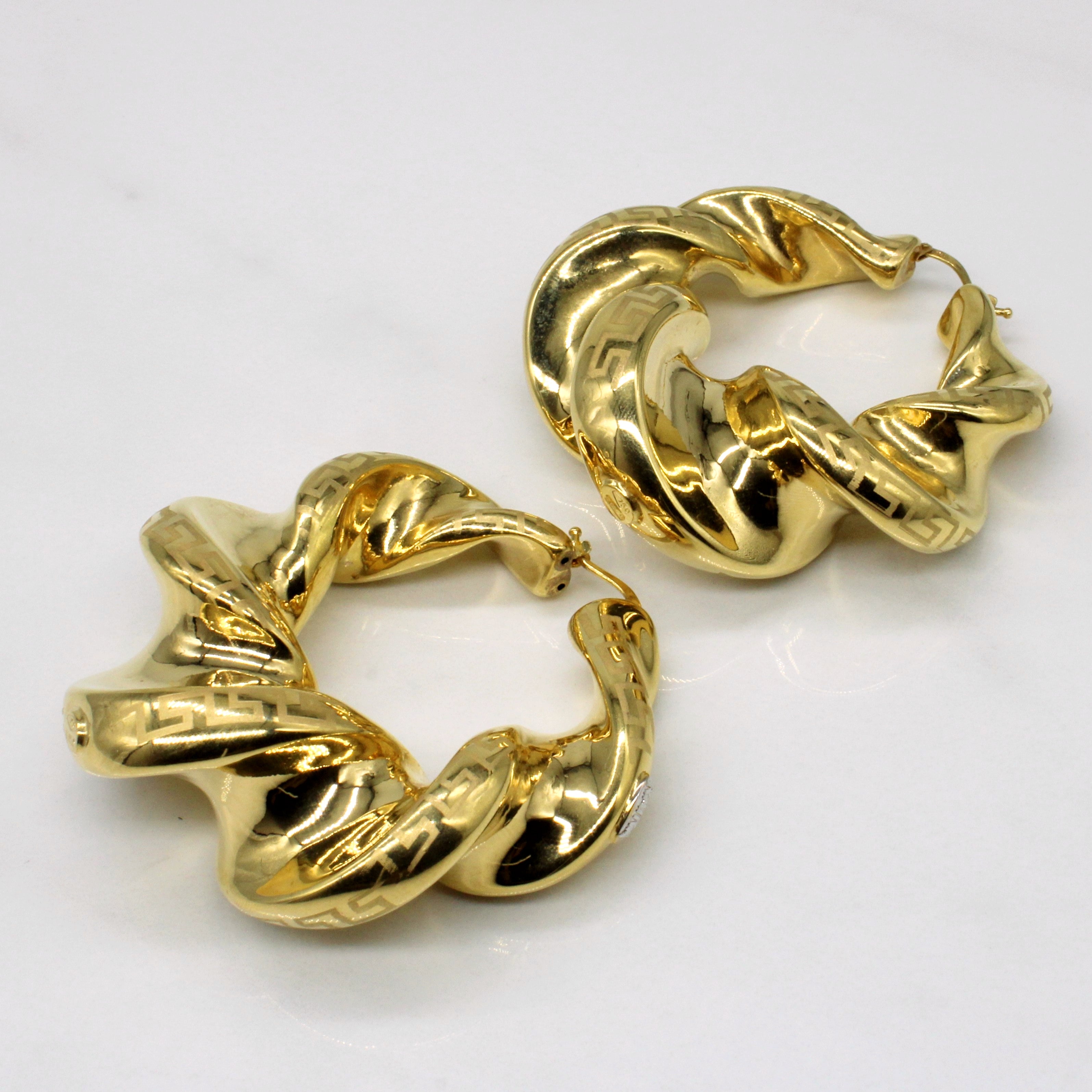 Italian 18k Yellow Gold Twisted Hoop Earrings