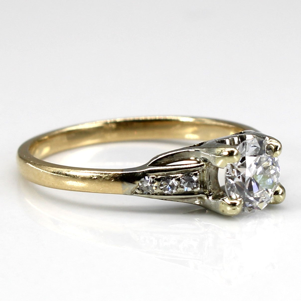 1930s Old European Cut Solitaire with Accents Diamond Ring | 0.66ctw VS2 H | SZ 5.5 |