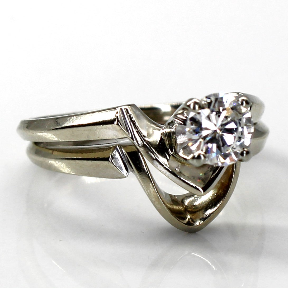 Solitaire Diamond Chevron Gold Ring Set | 0.48ct | SZ 5 |