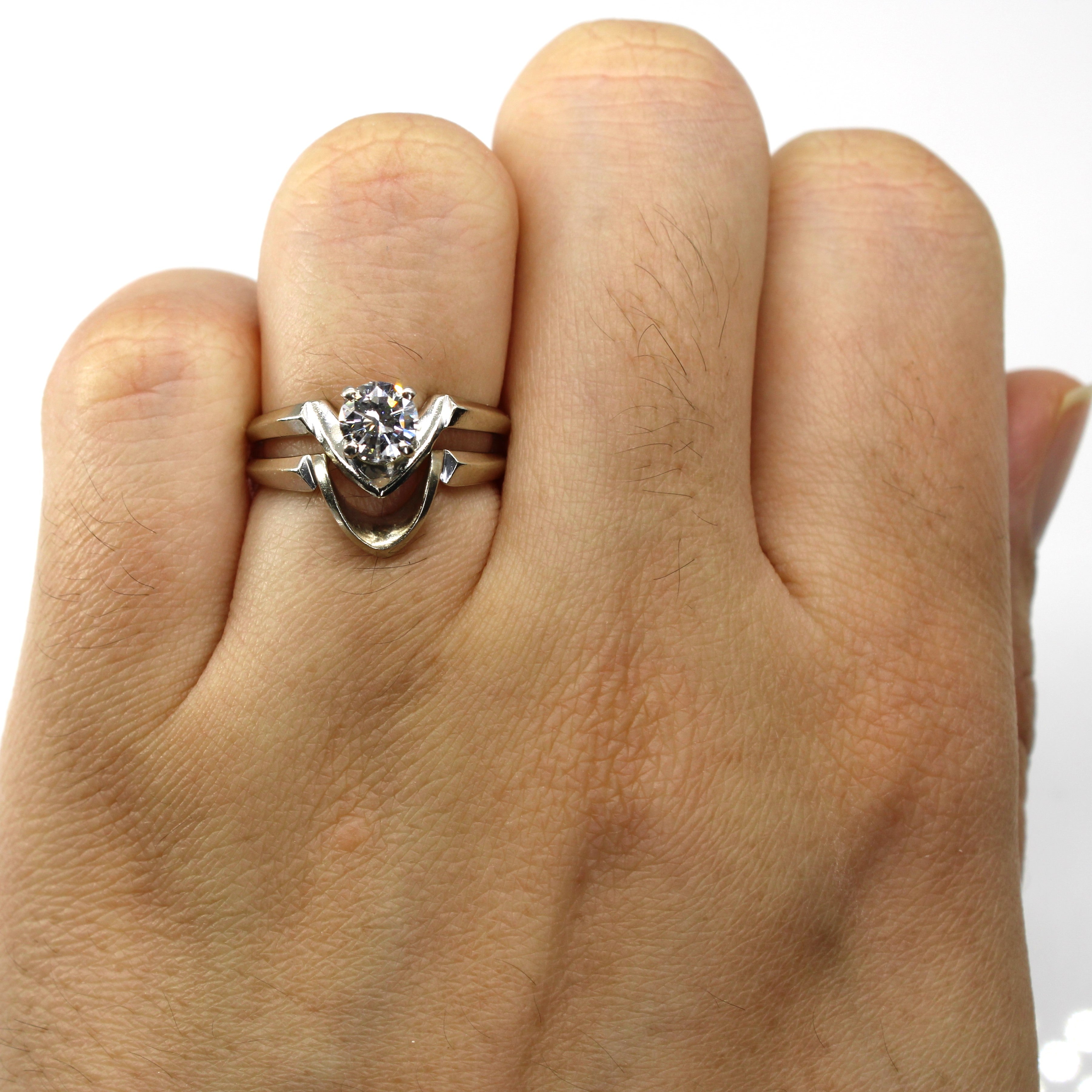 Solitaire Diamond Chevron Gold Ring Set | 0.48ct | SZ 5 |