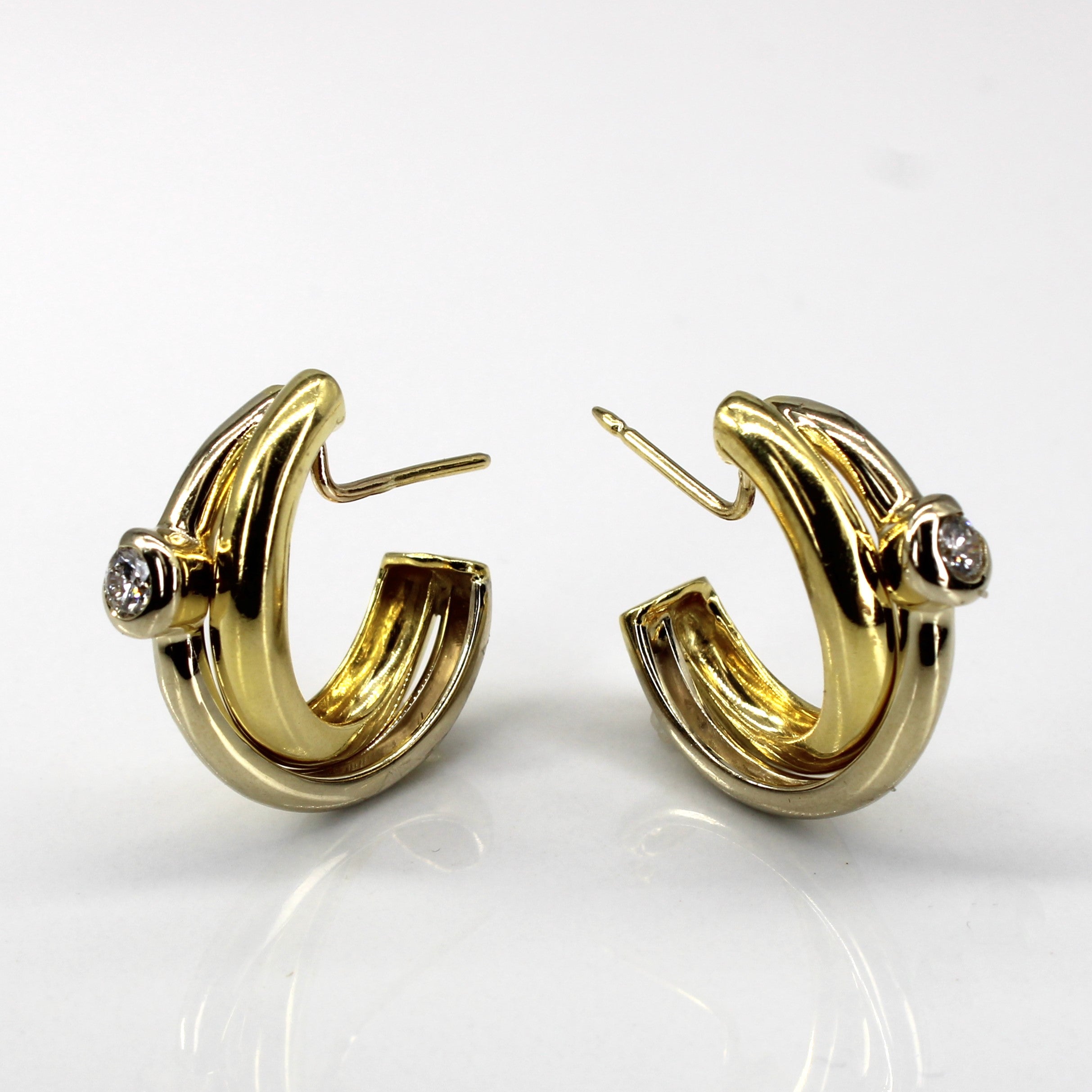 Bezel Set Diamond Semi Hoop Earrings | 0.34ctw |