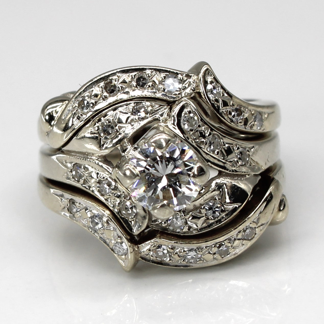 Cluster Diamond Engagement Ring Set | 0.76ctw VVS2 G/H | SZ 5.25 |
