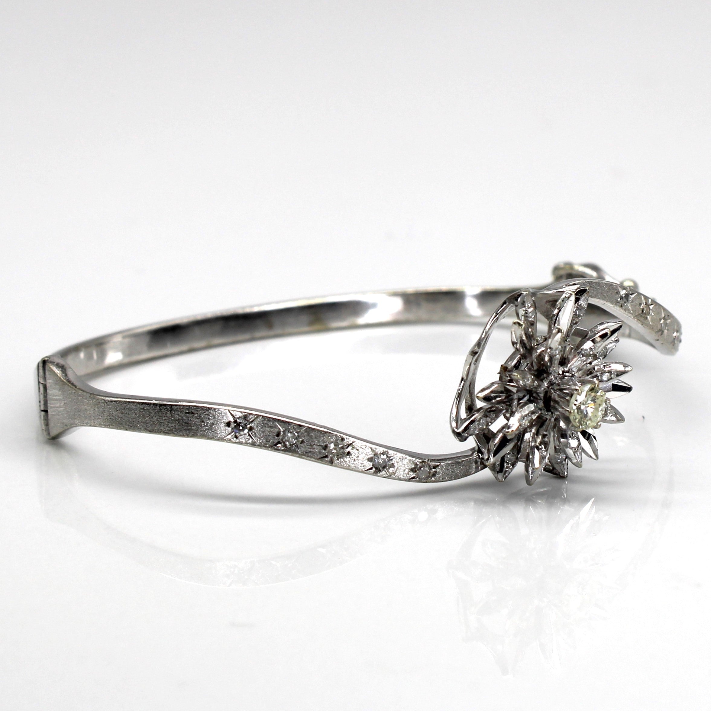 Flower Design Diamond Bypass Bangle | 0.34ctw | 6.5"|