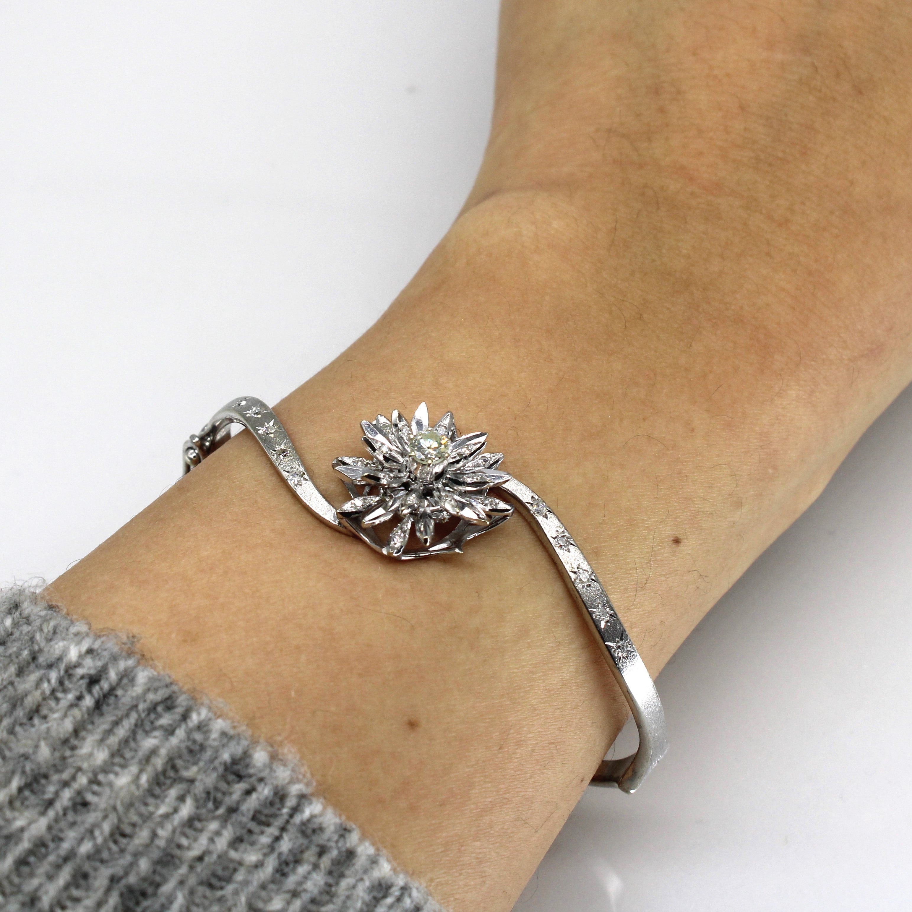 Flower Design Diamond Bypass Bangle | 0.34ctw | 6.5"|