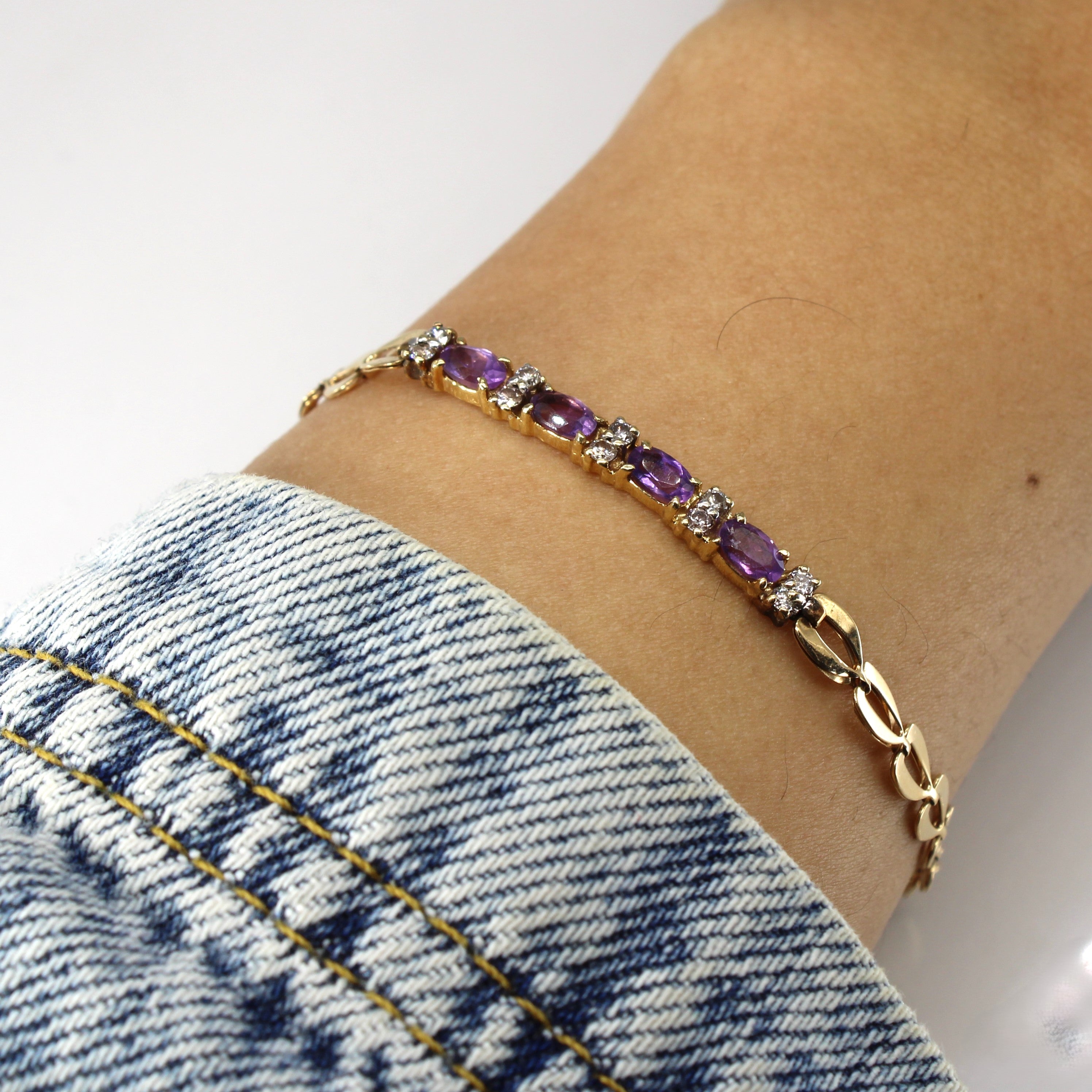 Amethyst & Diamond Chain Bracelet | 0.60ctw | 0.20ctw | 7"|
