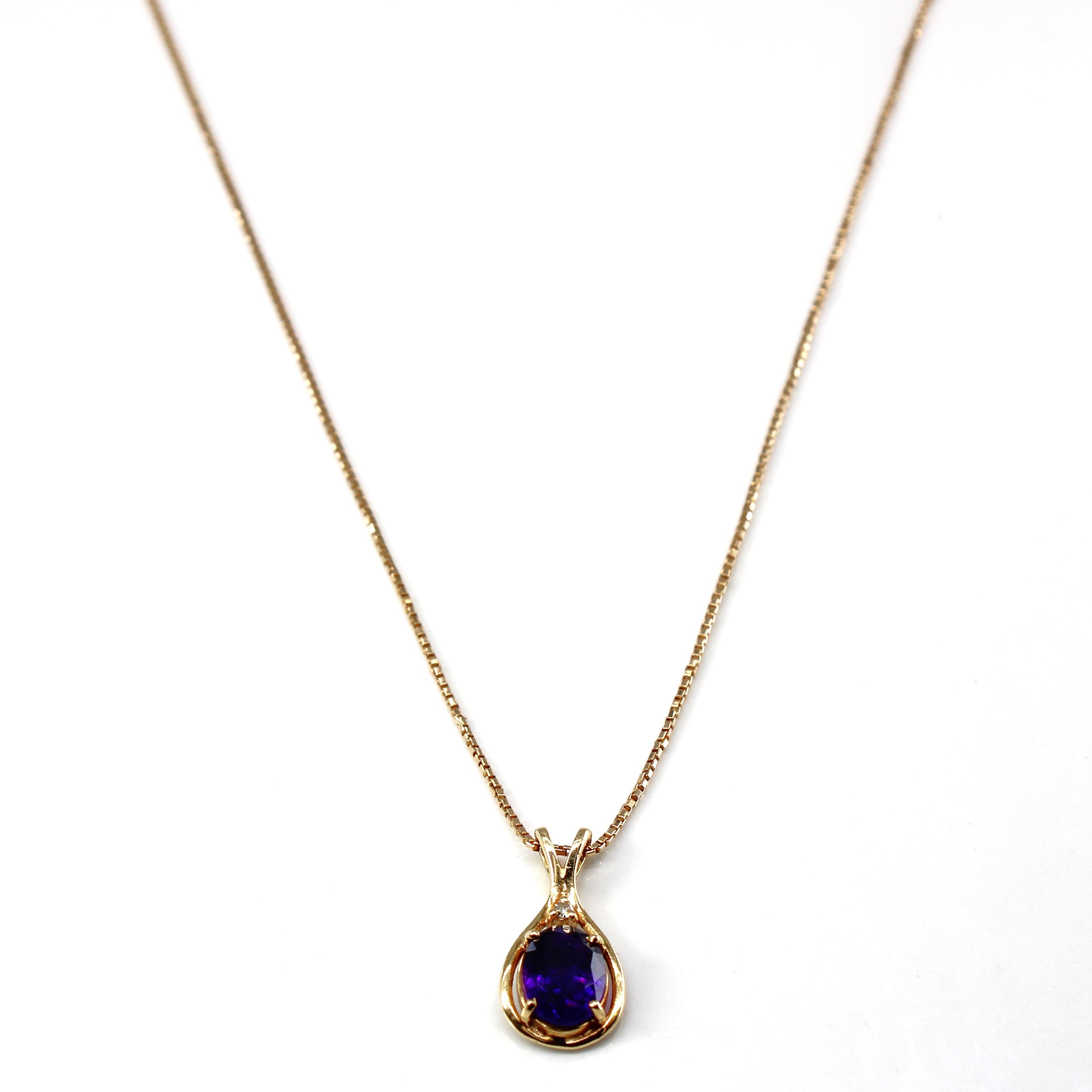 Amethyst & Diamond Drop Pendant Necklace | 1.60ct | 0.02ct | 20"|