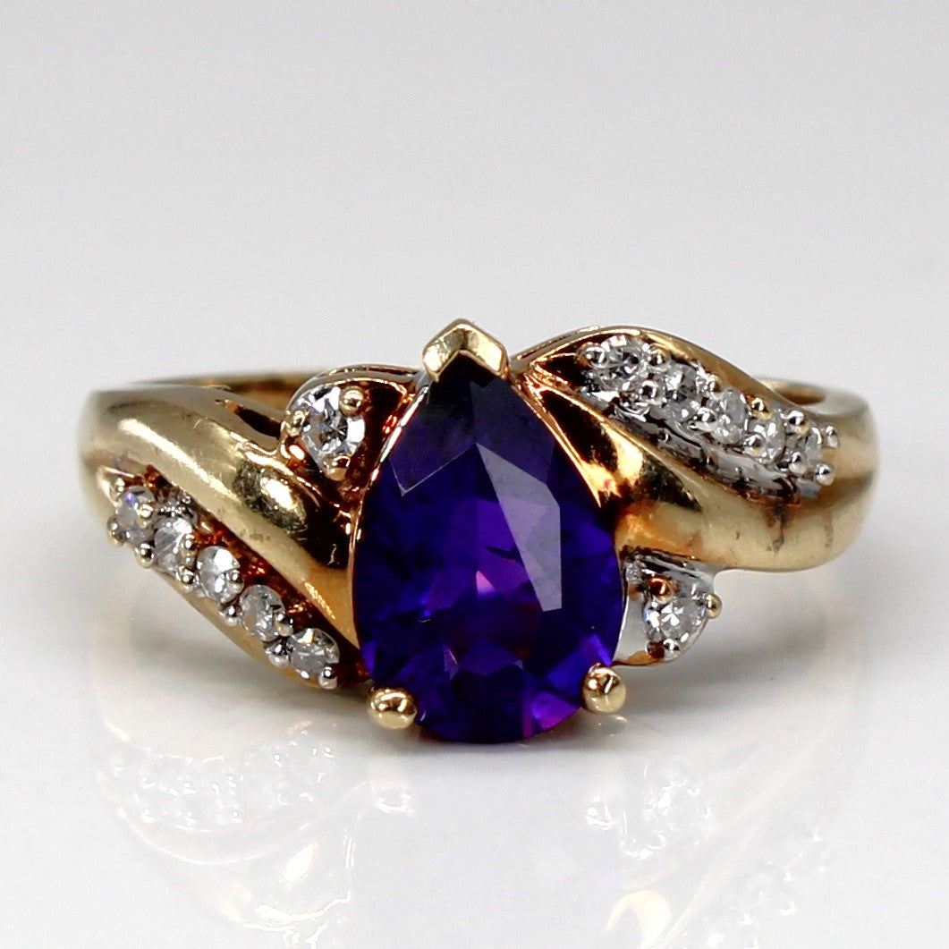 Amethyst & Diamond Bypass Gold Ring | 1.20ct | 0.12ctw | SZ 6.25 |