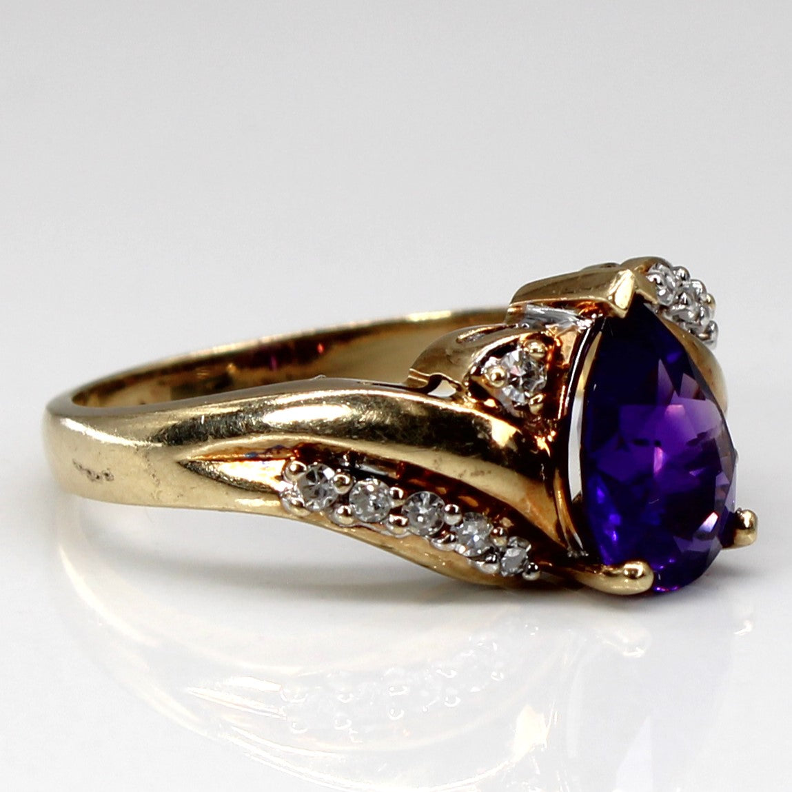 Amethyst & Diamond Bypass Gold Ring | 1.20ct | 0.12ctw | SZ 6.25 |