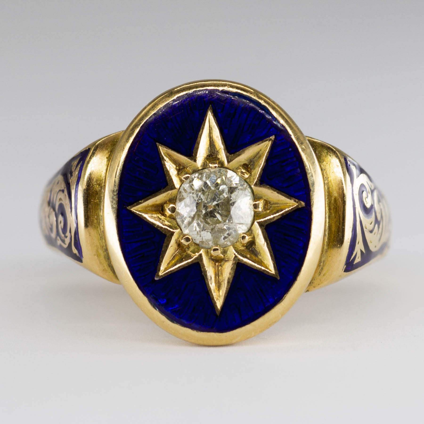 Bague ancienne européenne en diamant et émail | 0,08 ct | Taille 11