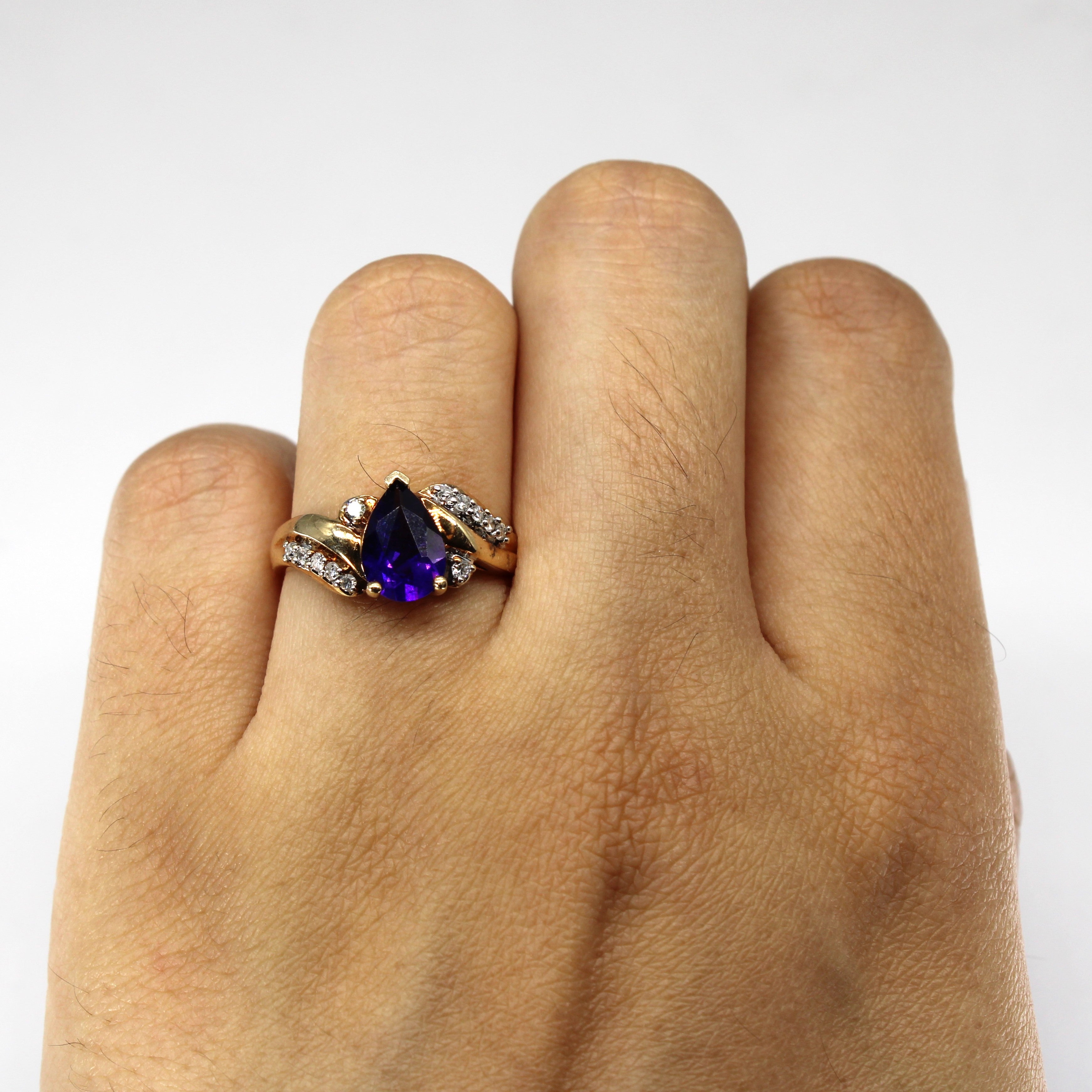 Amethyst & Diamond Bypass Gold Ring | 1.20ct | 0.12ctw | SZ 6.25 |