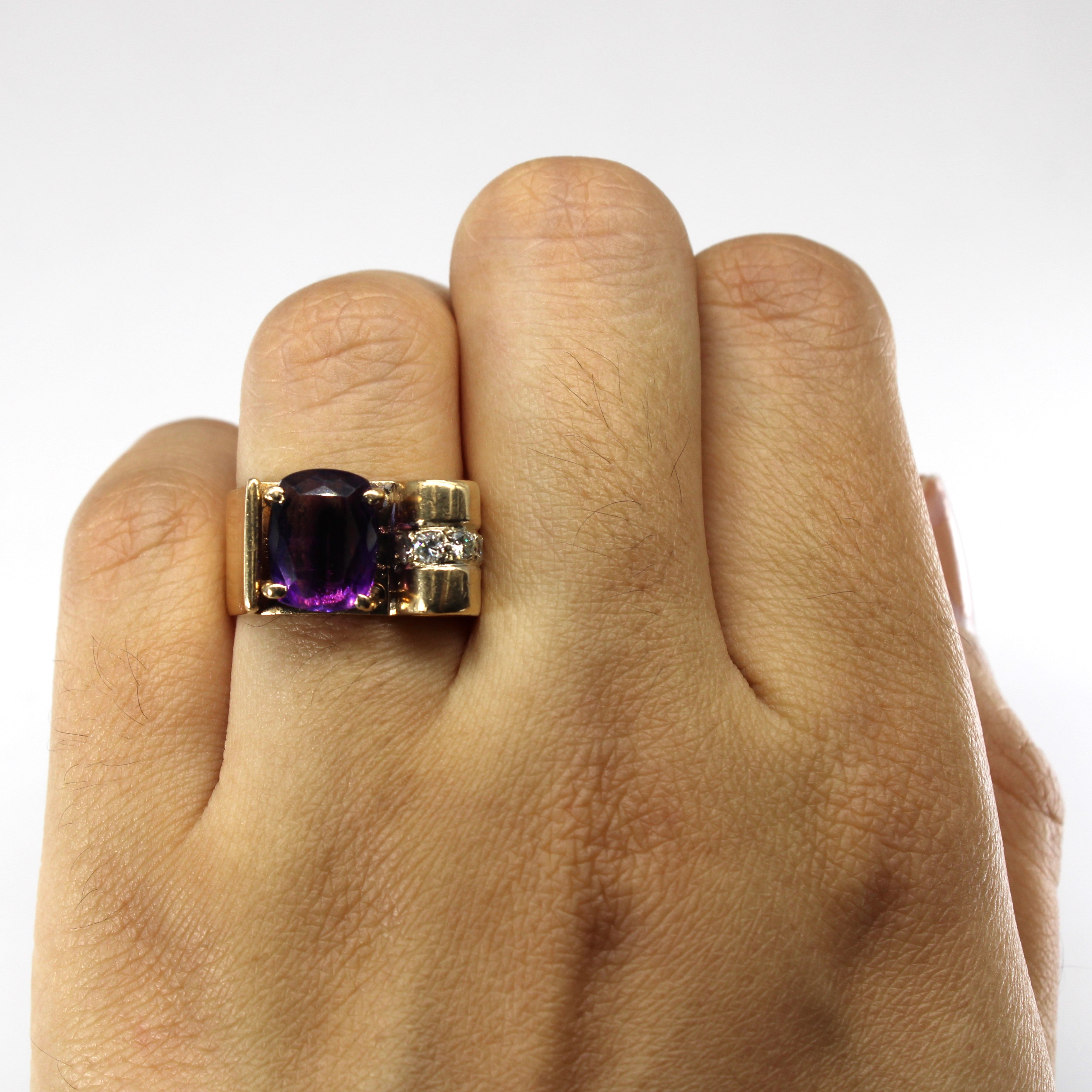 High Set Amethyst & Diamond Ring | 3.60ct | 0.21ctw | SZ 5.75 |