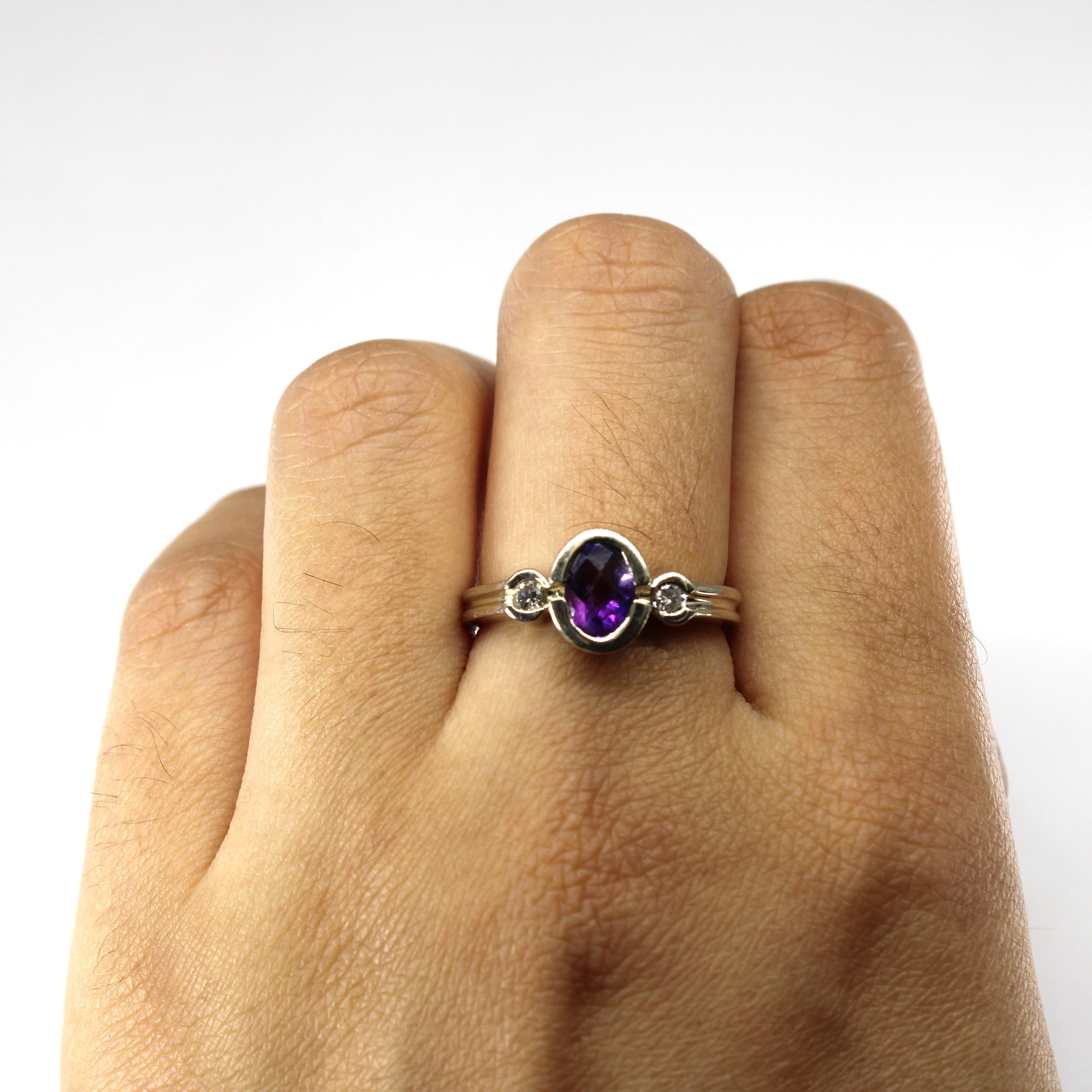 Semi Bezel Amethyst & Diamond Ring | 0.75ct | 0.10ctw | SZ 7 |