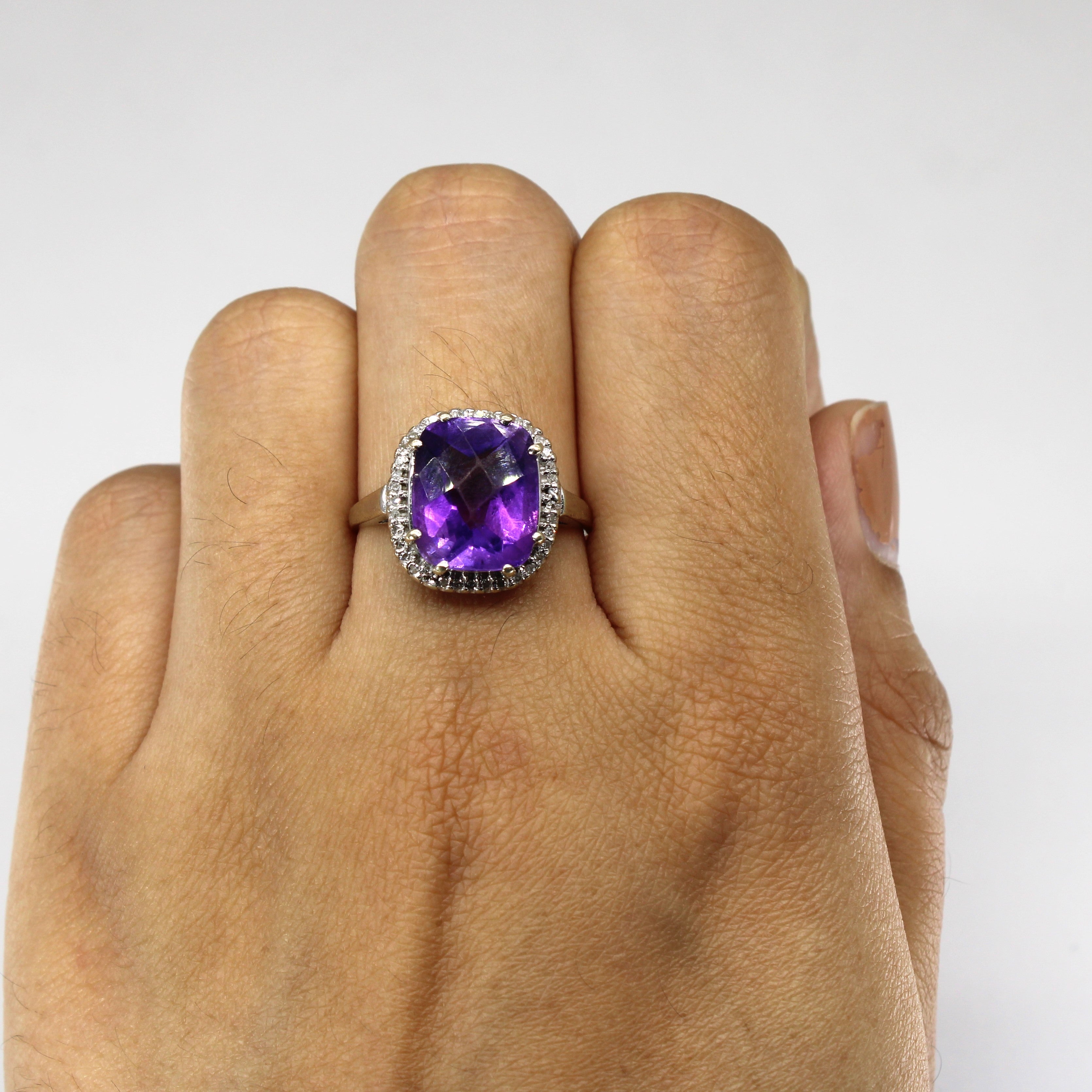 Halo Style Amethyst & Diamond Ring | 5.50ct | 0.12ctw | SZ 7.5 |